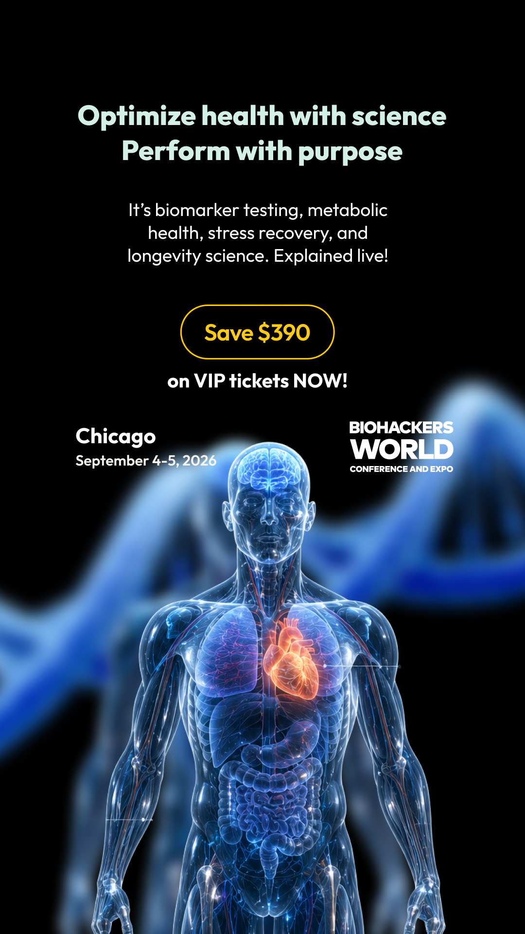 Biohackers World Facebook ad: Buy Tickets