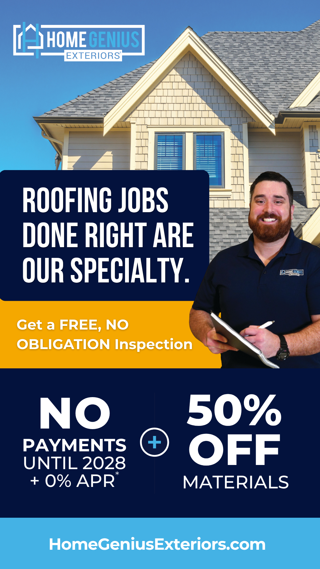 Home Genius Exteriors Facebook ad