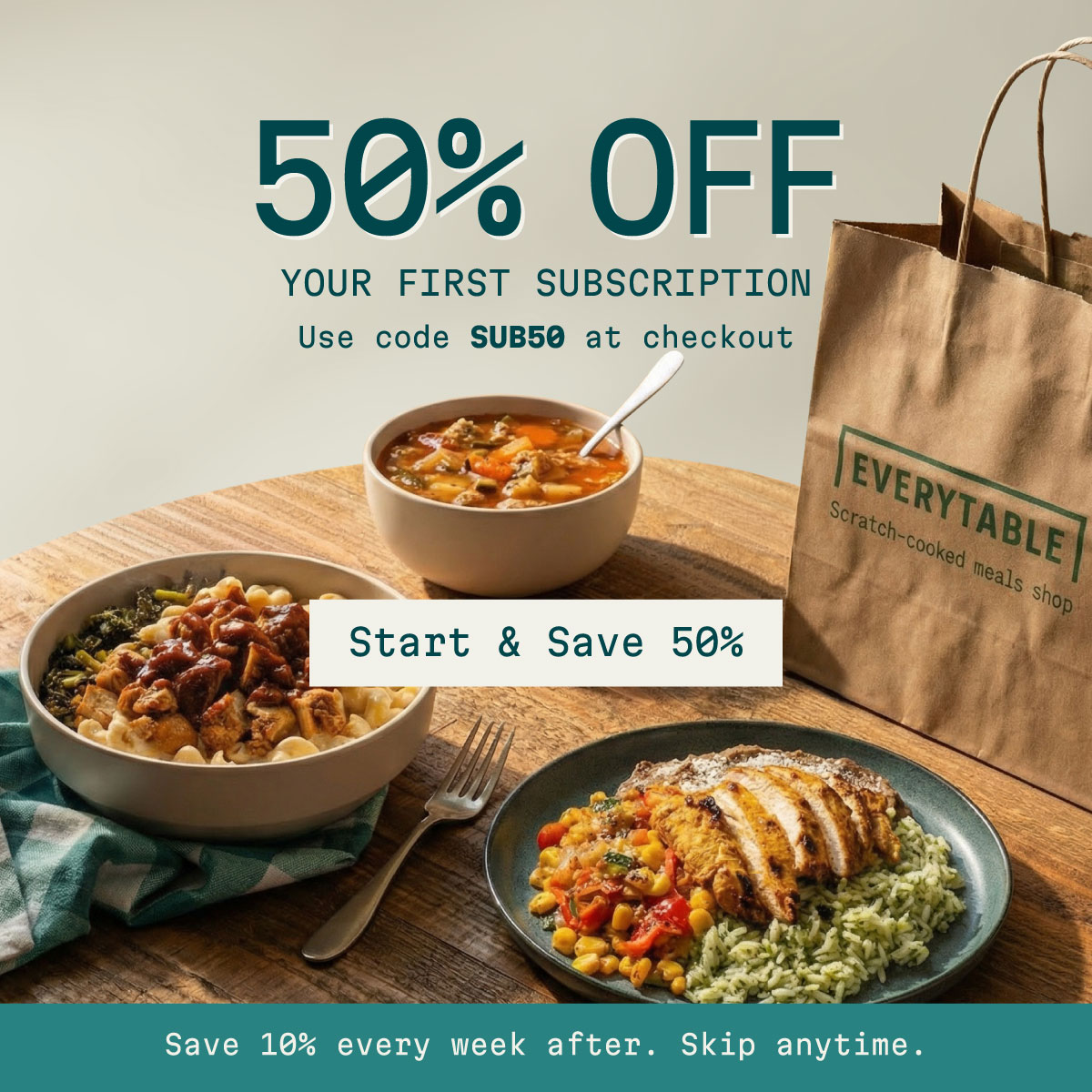 Everytable Facebook ad: 50% Off Your First Order