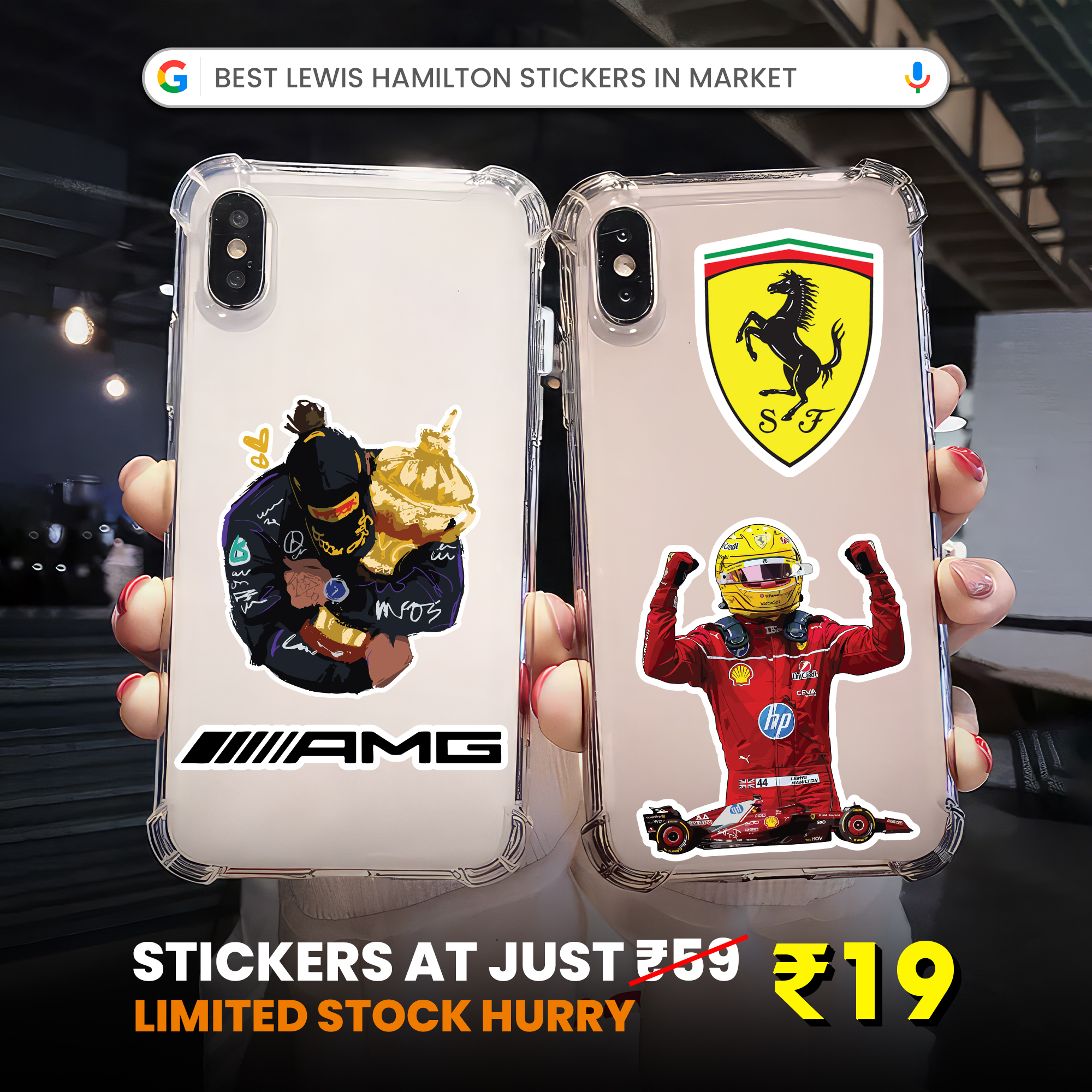 Sticky Funk Facebook ad: Lewis Hamilton F1 Stickers From ₹19