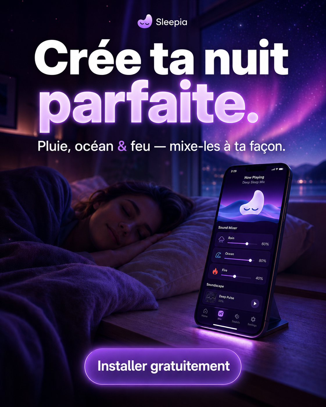 Sleepia Sleep Sounds: Relaxing Facebook ad