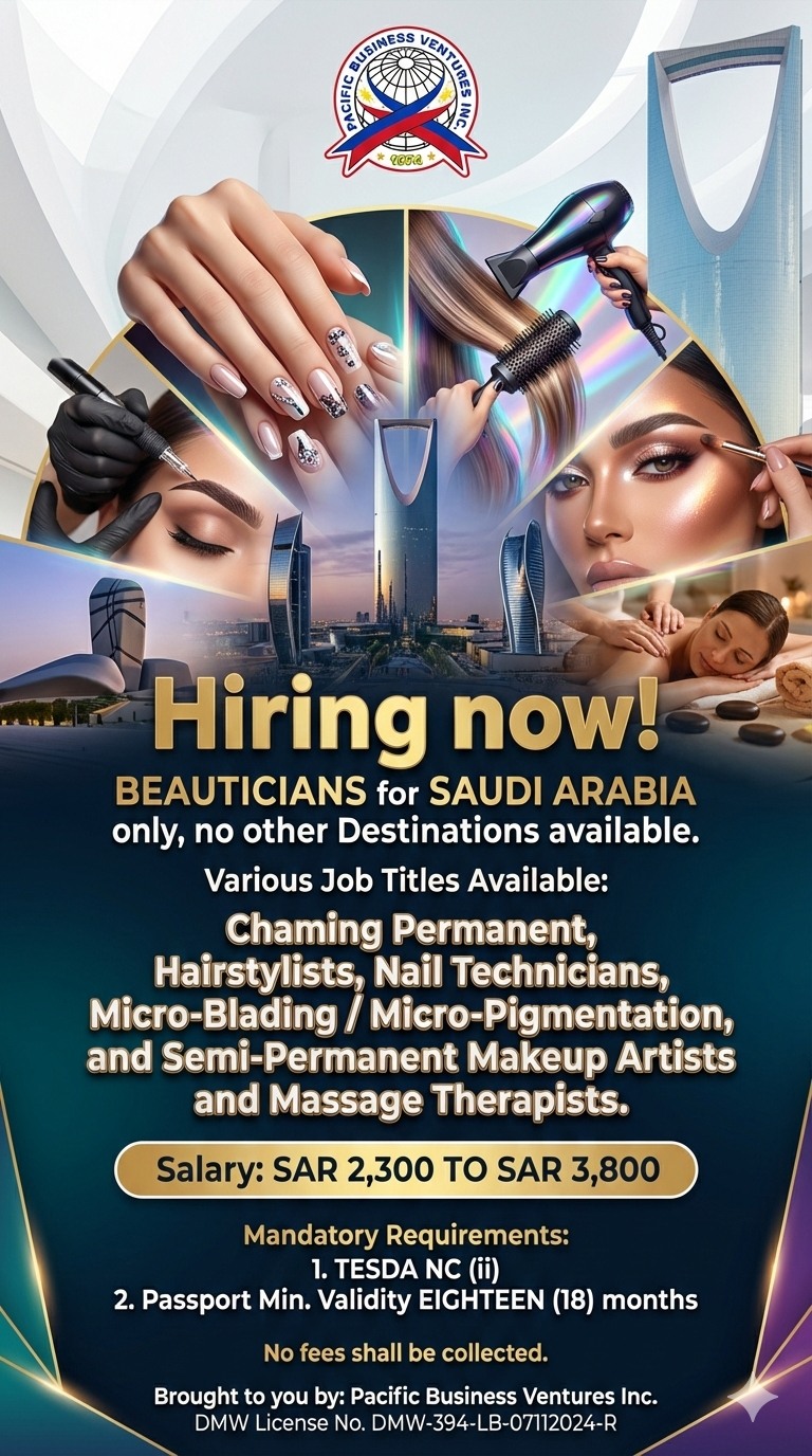 Pacific Business Ventures Inc. - Skilled OFW Page Facebook ad: Hiring now! for SAUDI ARABIA only, no other…