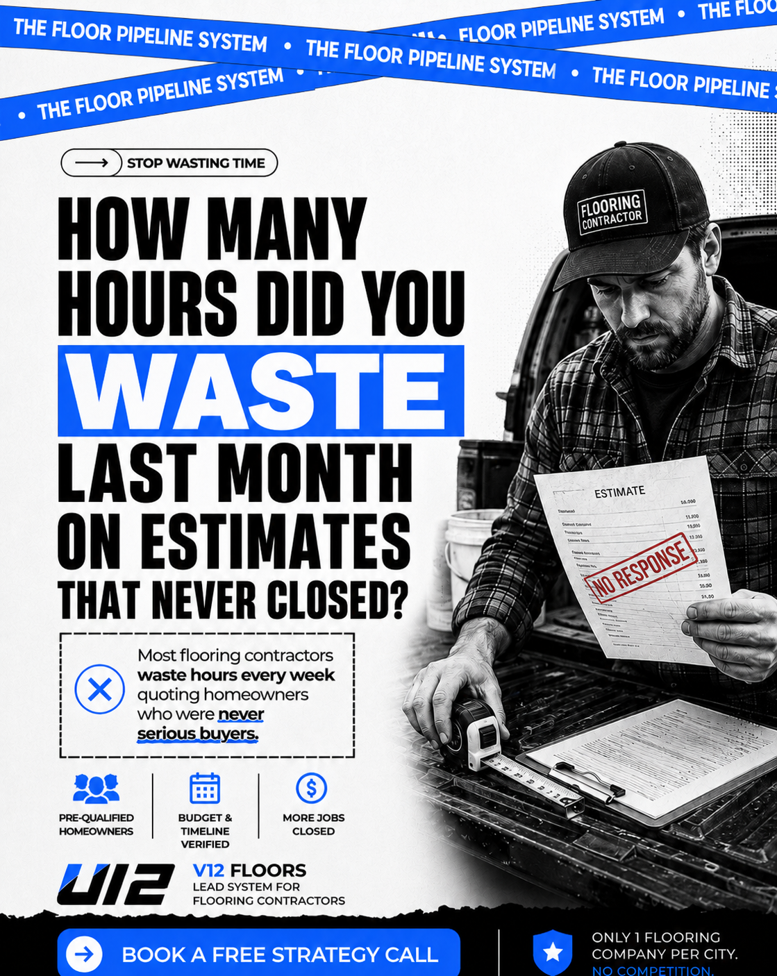 V12midia Facebook ad: Most flooring contractors lose hours every week quoting…