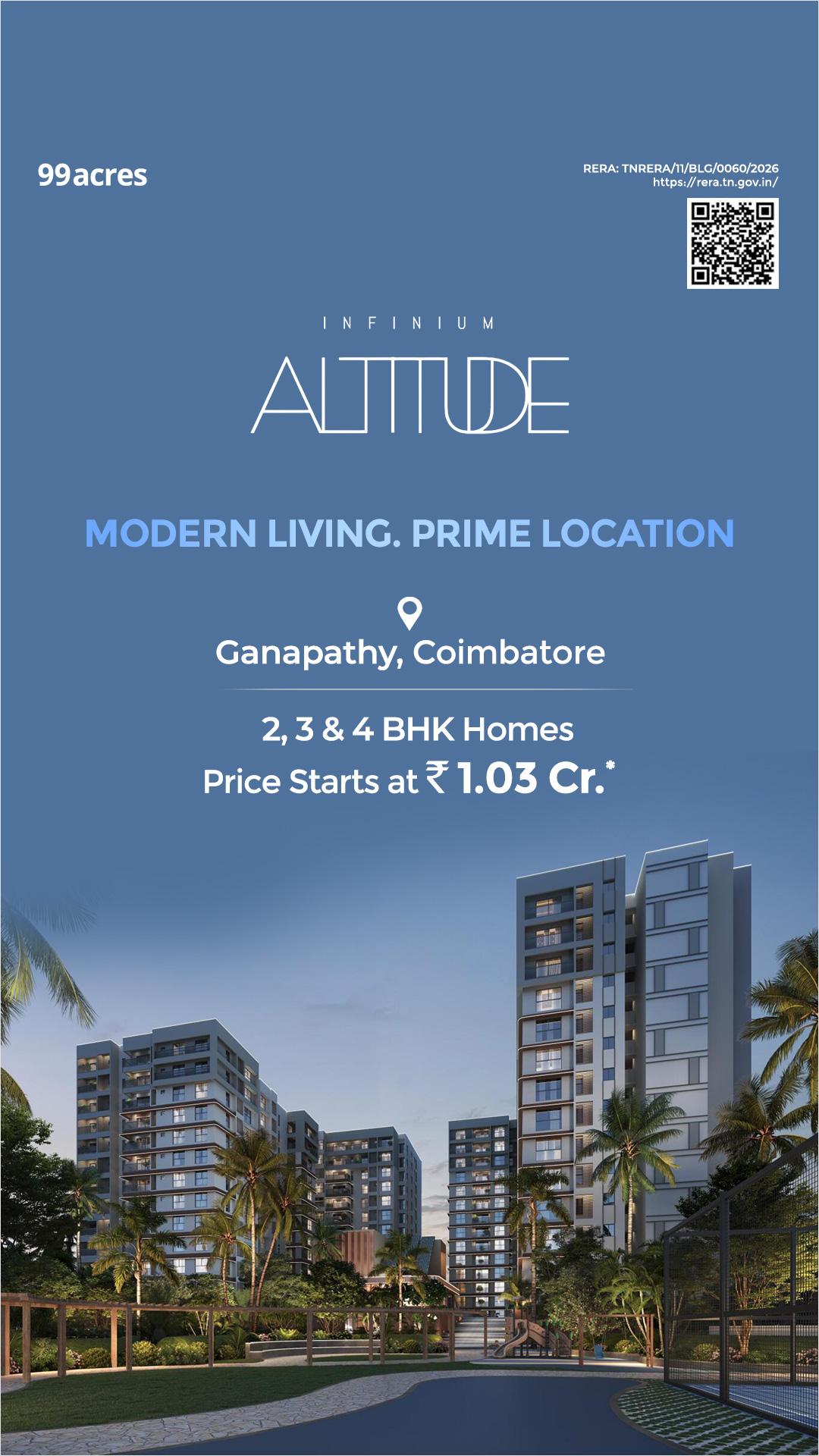 99acres newhomes Facebook ad: Modern Living. Prime Location