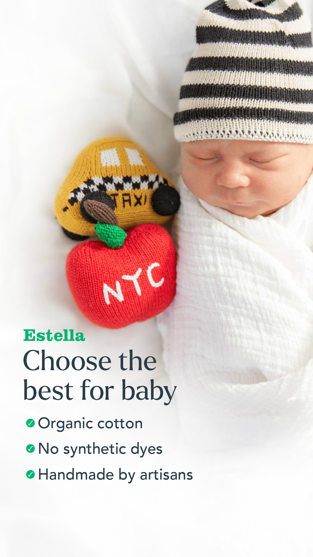 Estella Facebook ad: NYC Baby Gifts, Organic, Handmade, the City in Every Stitch