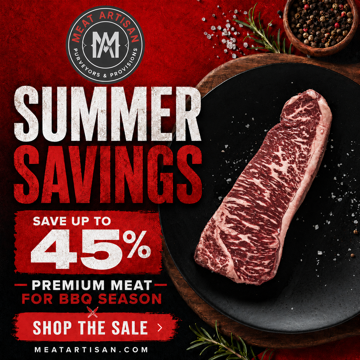 Meat Artisan Facebook ad: Up To 45% Off