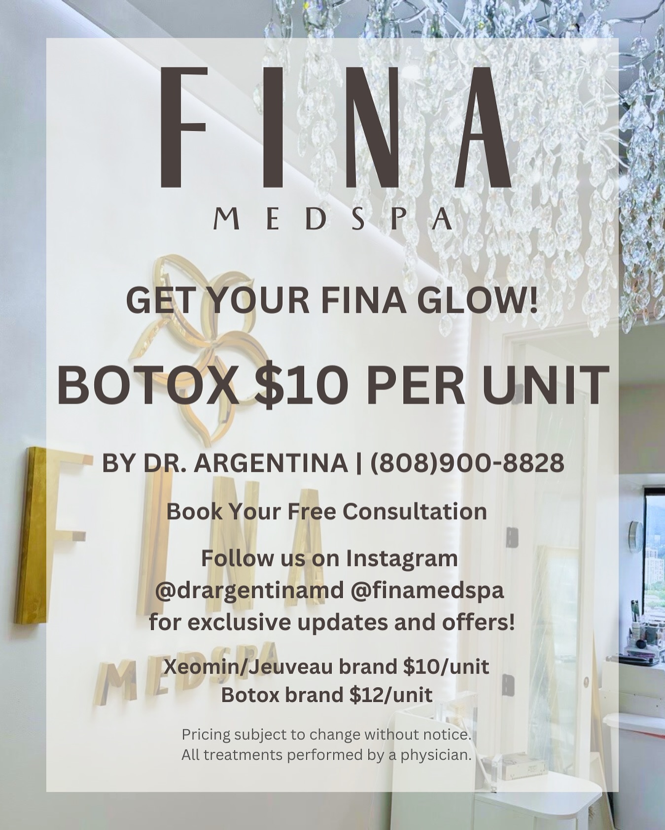 FINA MedSpa Facebook ad: GET YOUR FINA GLOW, ANYTIME!