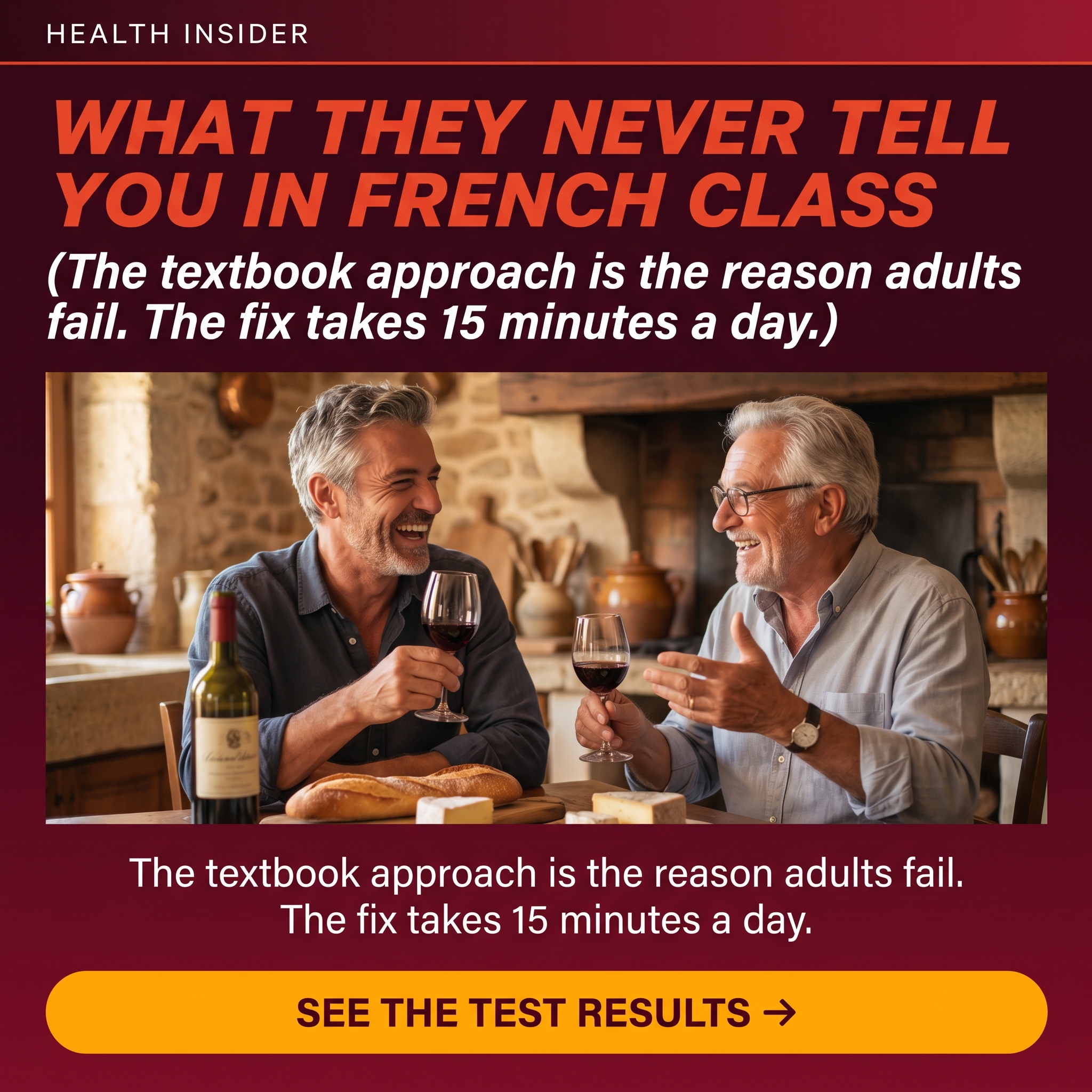 Huha Bele Facebook ad: french class is built wrong for adults