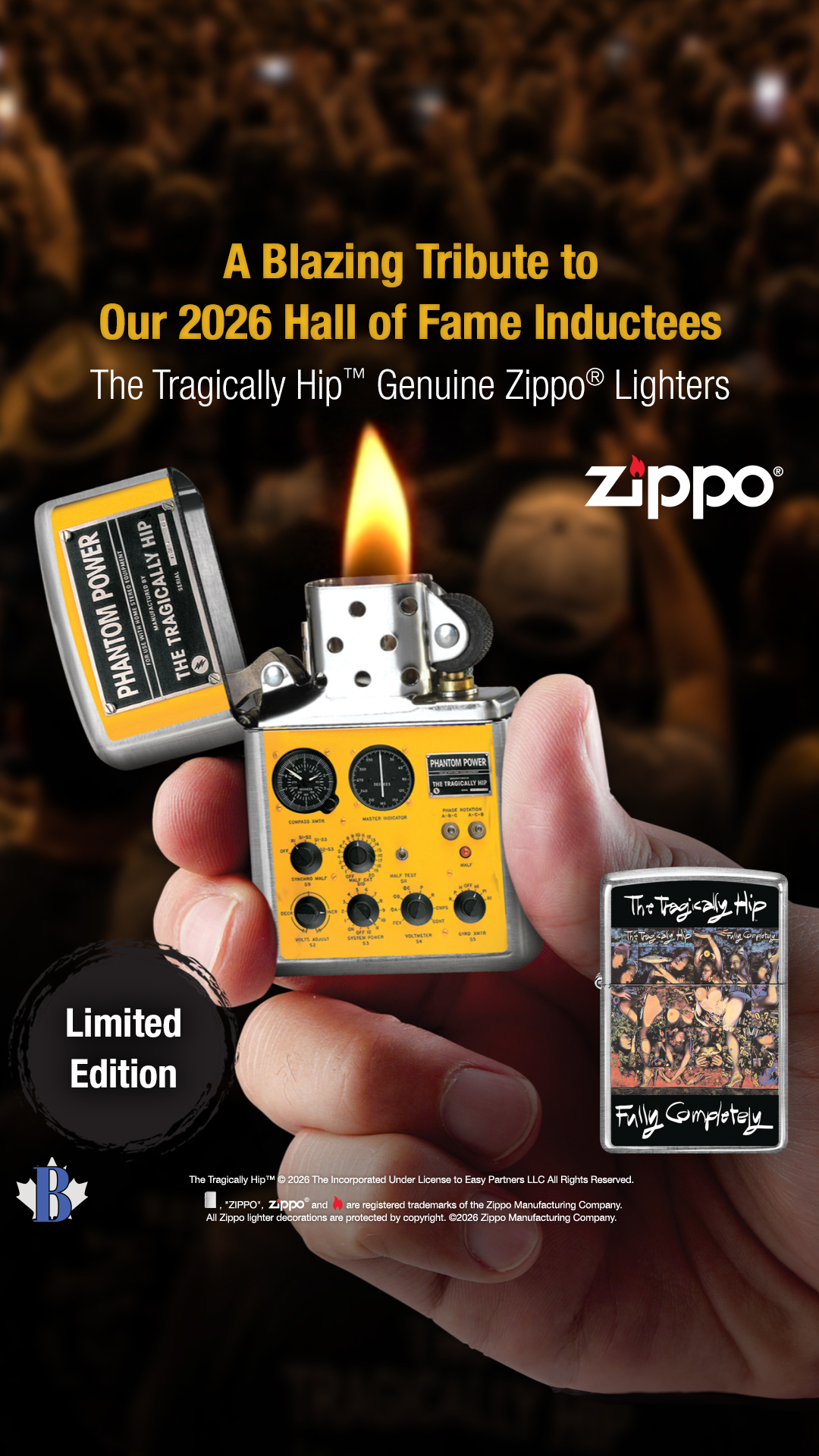 The Bradford Exchange Canada Facebook ad: The Tragically Hip Zippo Lighter Collection