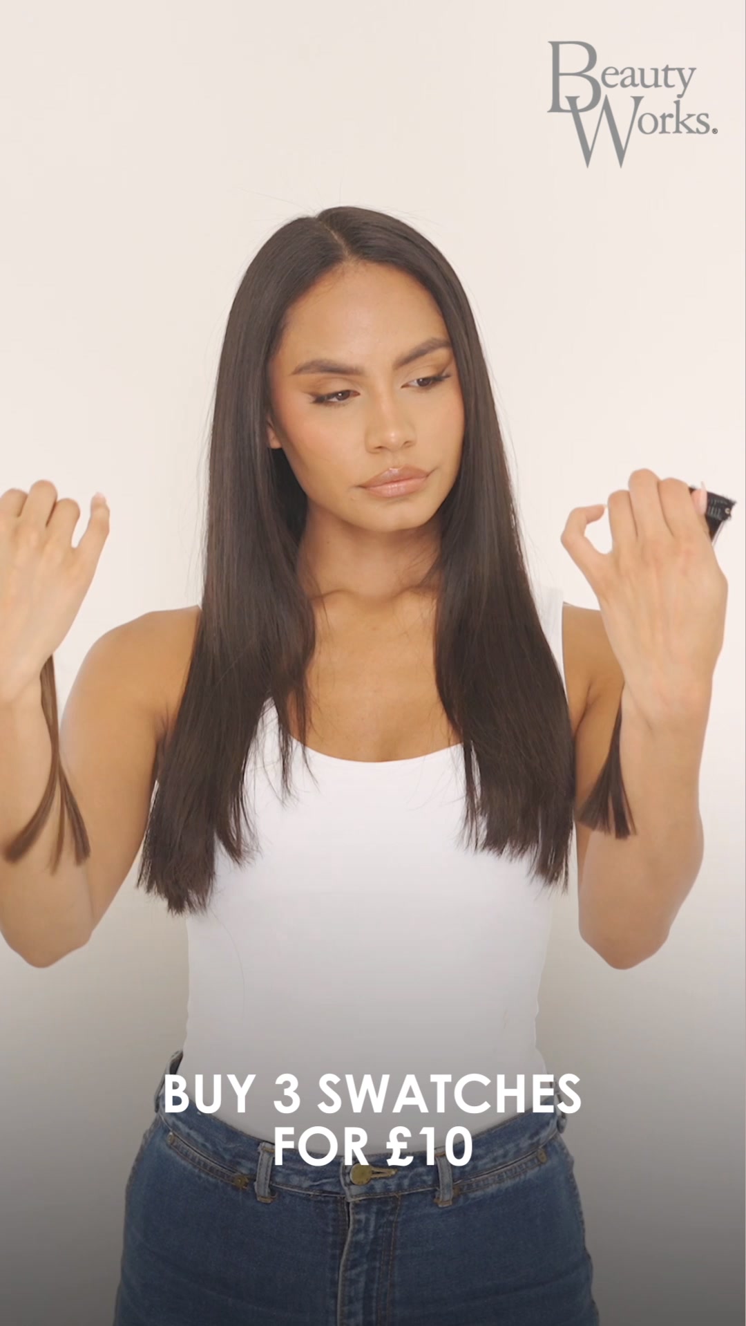 Beauty Works Luxury Hair Extensions Facebook ad: Colour match within 2 hours!