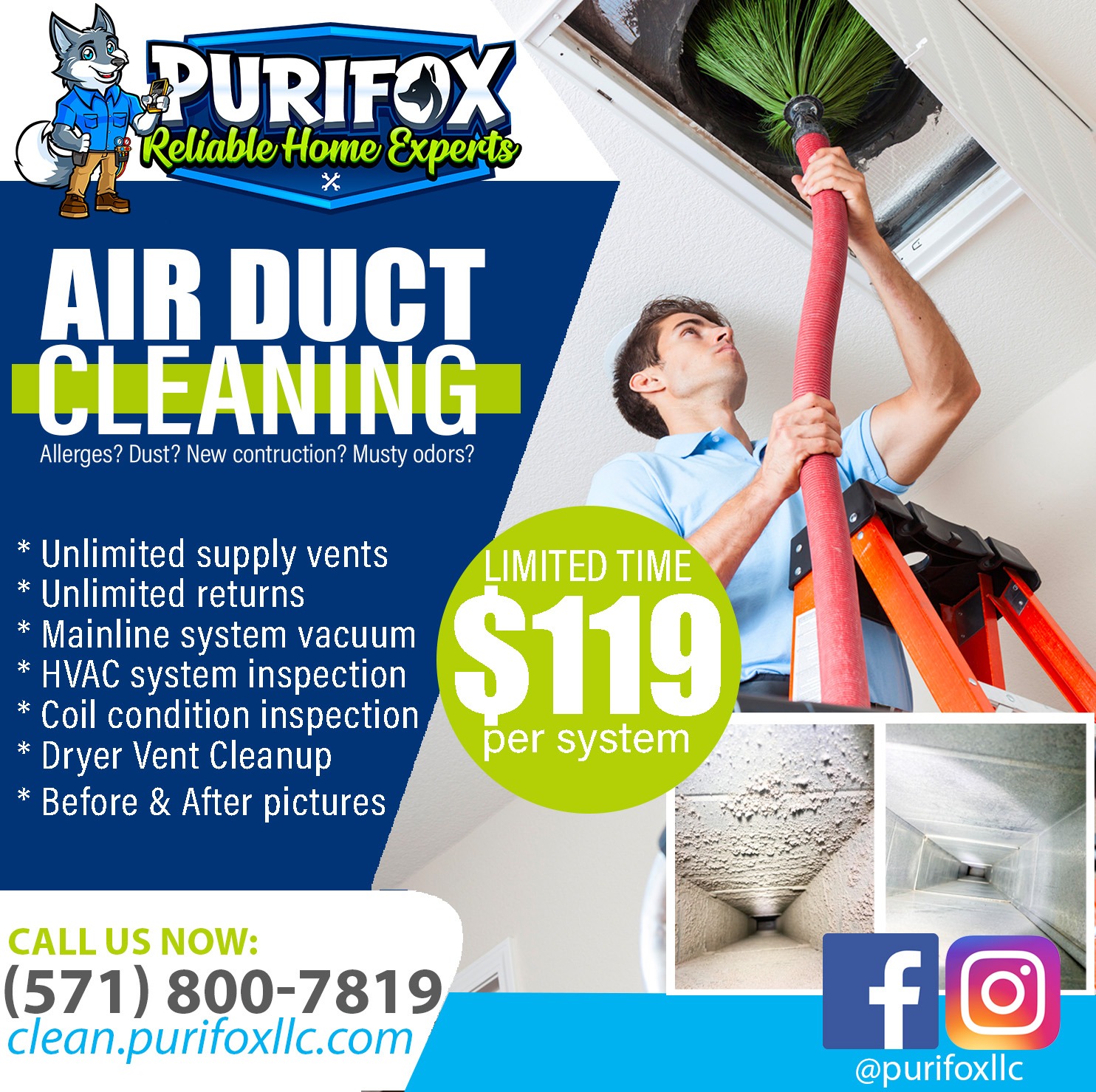 Purifox Duct Cleaning Facebook ad: Chatea con nosotros