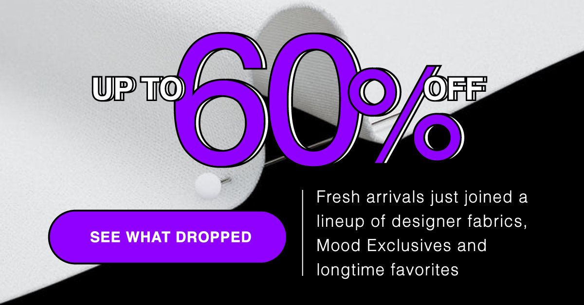 Mood Designer Fabrics Facebook ad: Up To 60% Off