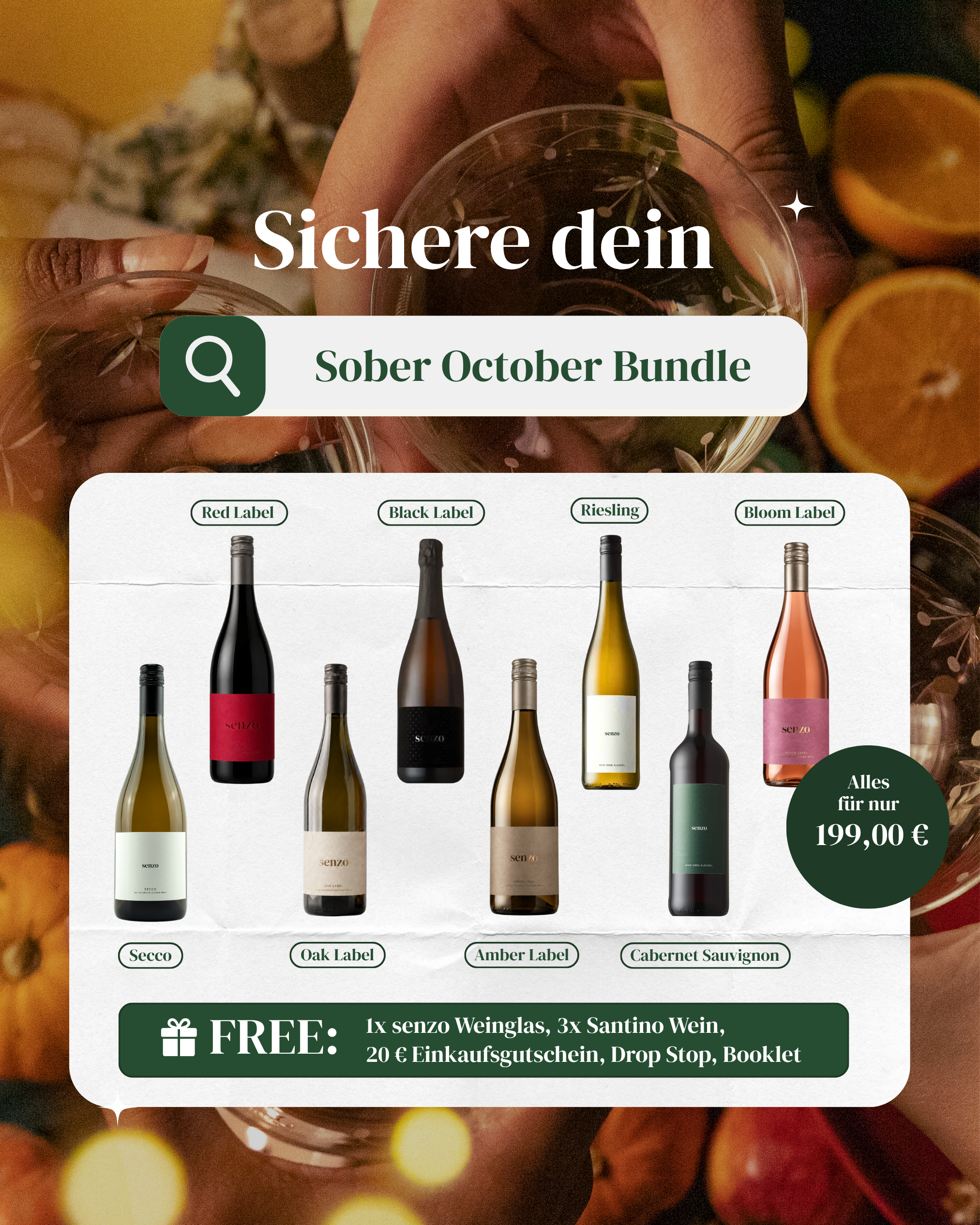 Senzo Facebook ad: 100% Wein, 0,0% Alkohol