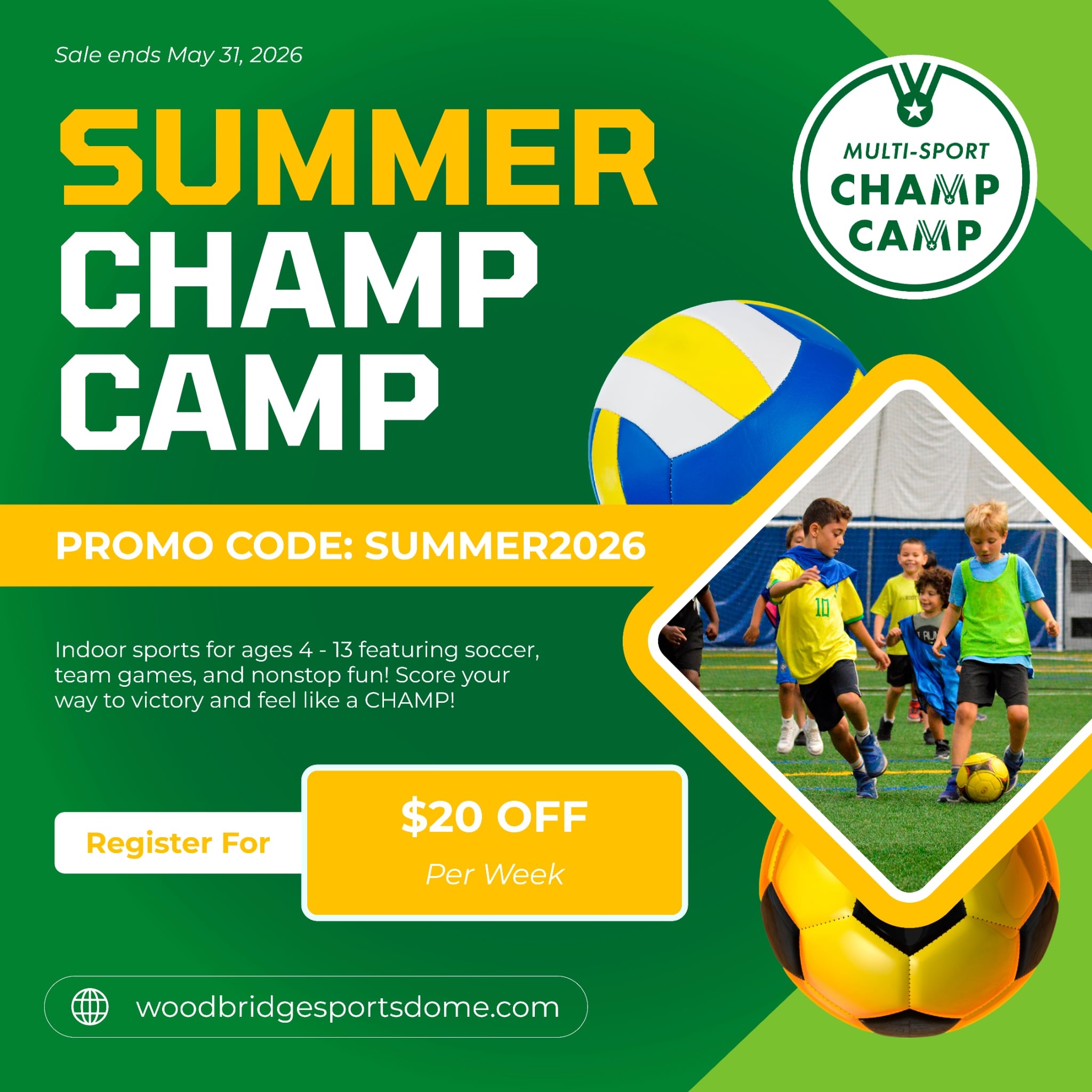 Woodbridge Sports Dome Facebook ad: Summer Champ Camp - Woodbridge Sports Dome