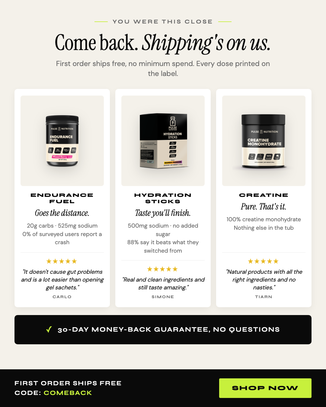 Pulse Nutrition Facebook ad: First Order Ships Free