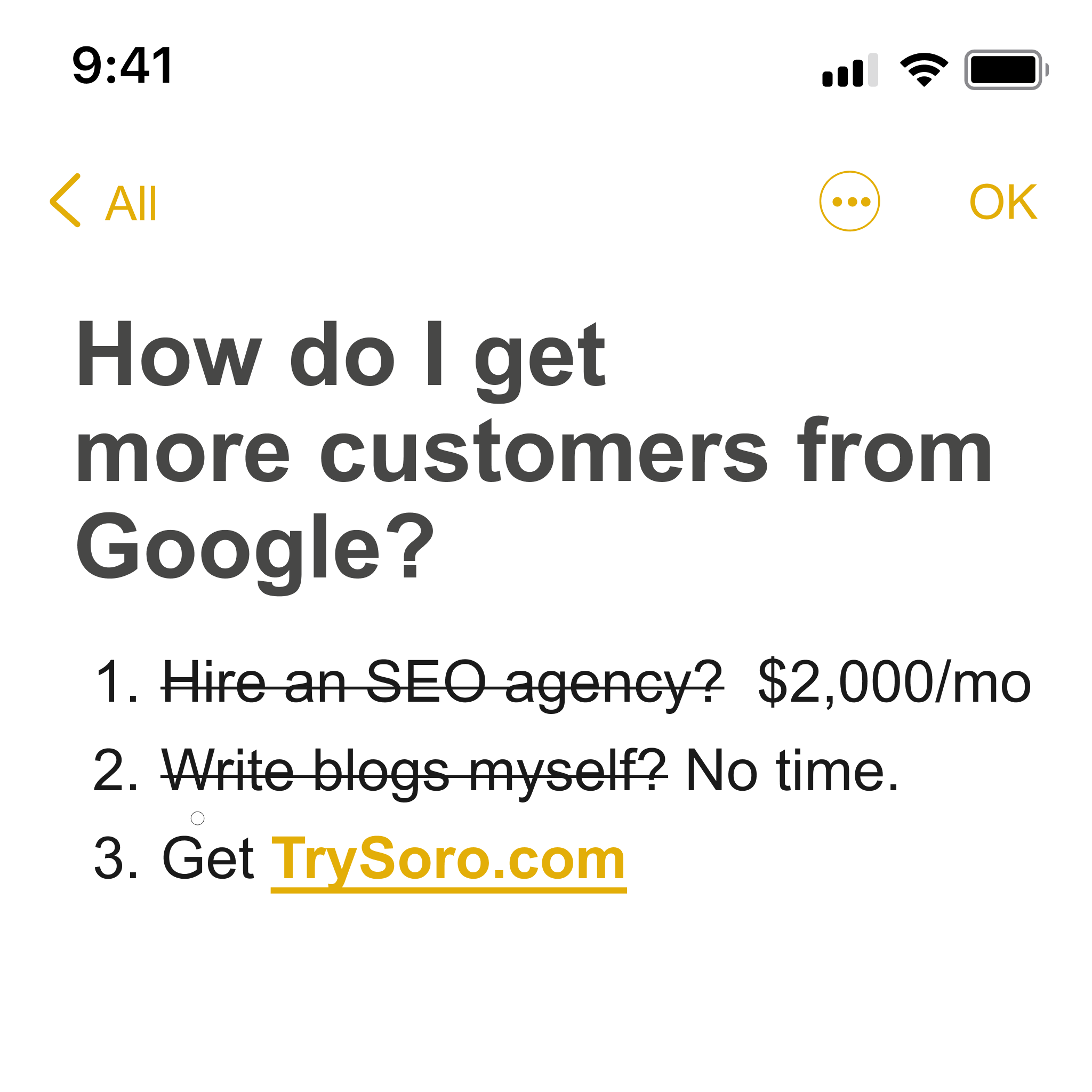 Soro SEO Facebook ad
