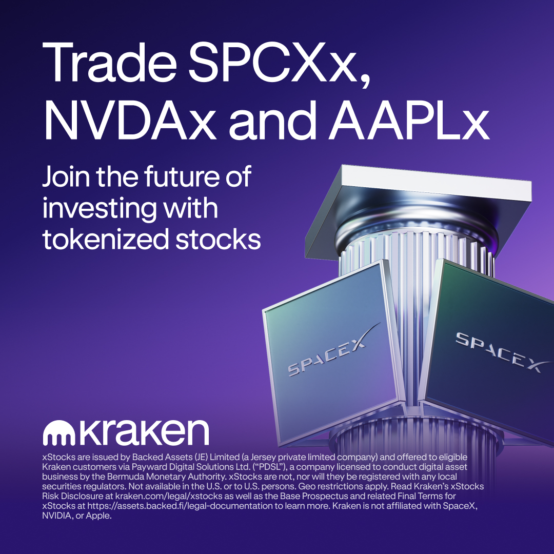 Kraken Digital Asset Exchange Facebook ad: 55+ tokenized US equities available