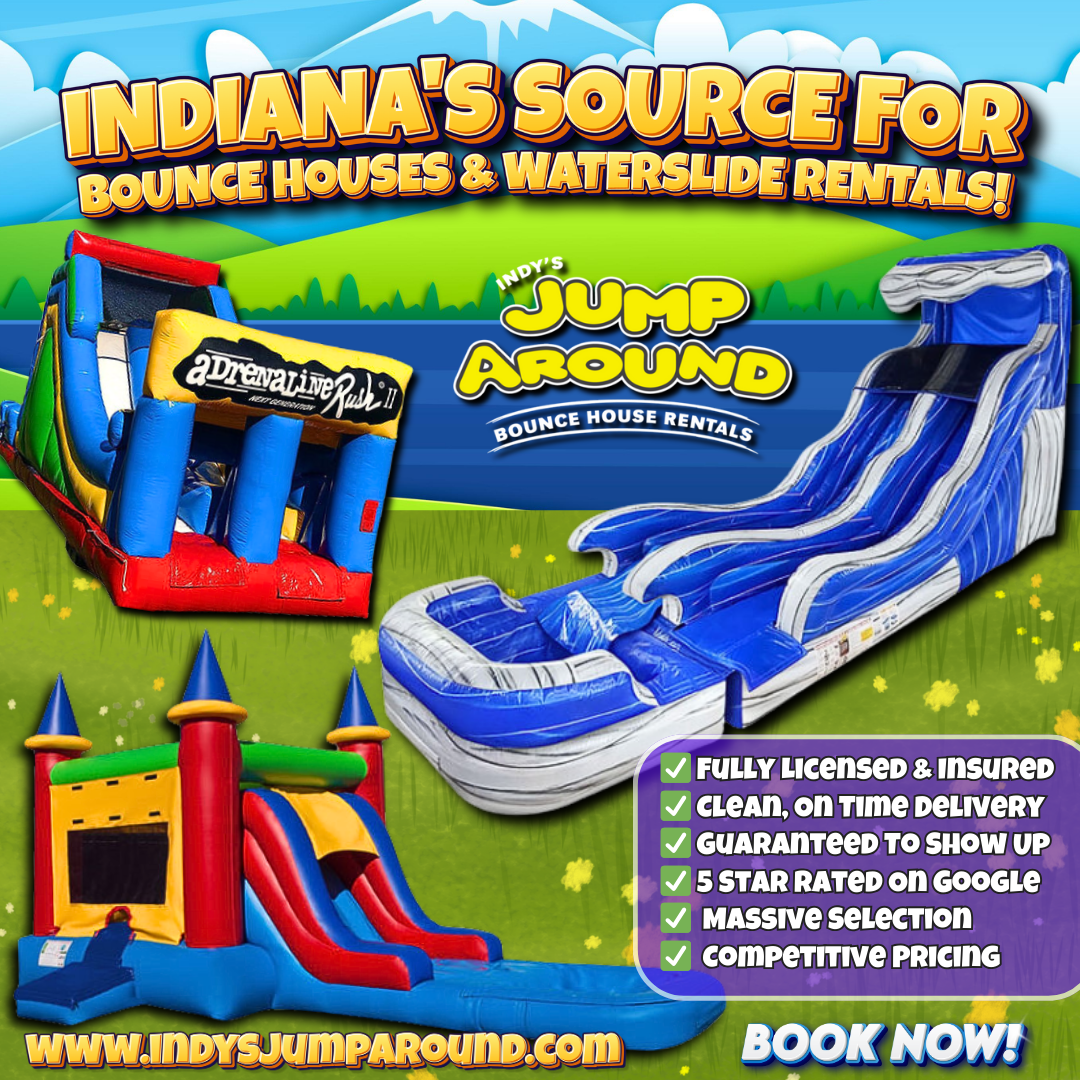 Indy's Jump Around Bounce Houses Facebook ad: Indiana's Top Choice for Bounce House & Waterslide Rentals!