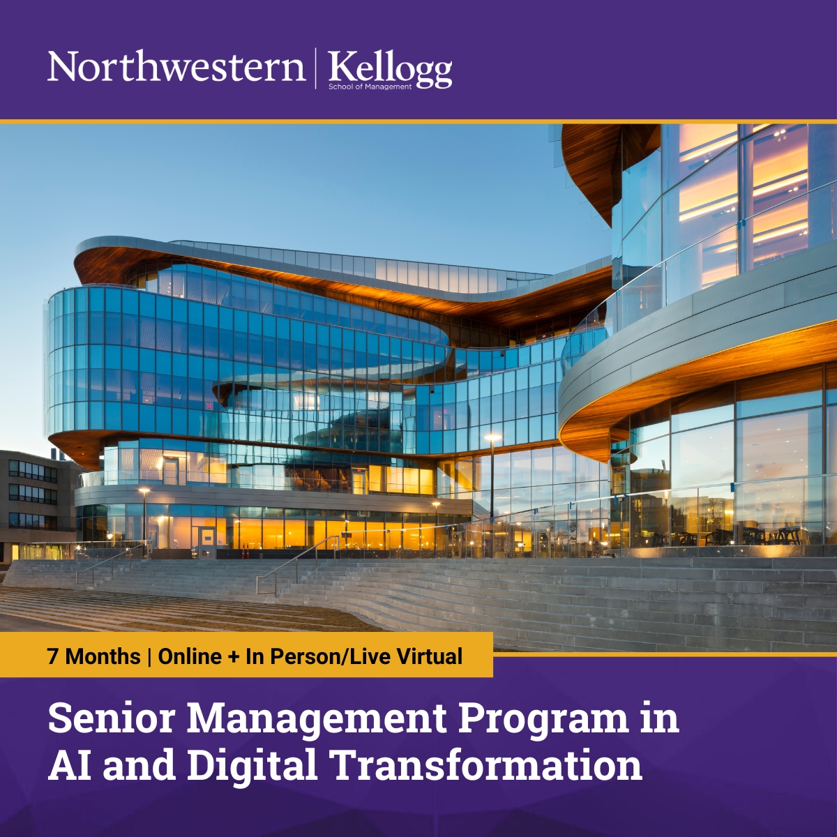 Kellogg's Senior Management Program in AI and Digital Transformation Facebook ad: Program Fee: US$28,000