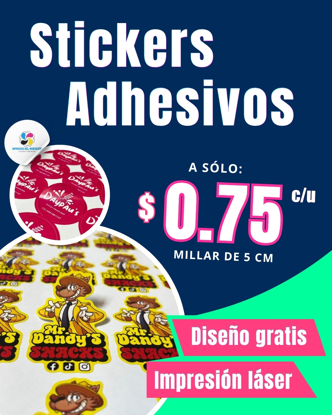 Impresos del Noroeste Facebook ad: Stickers Personalizados para tu Negocio