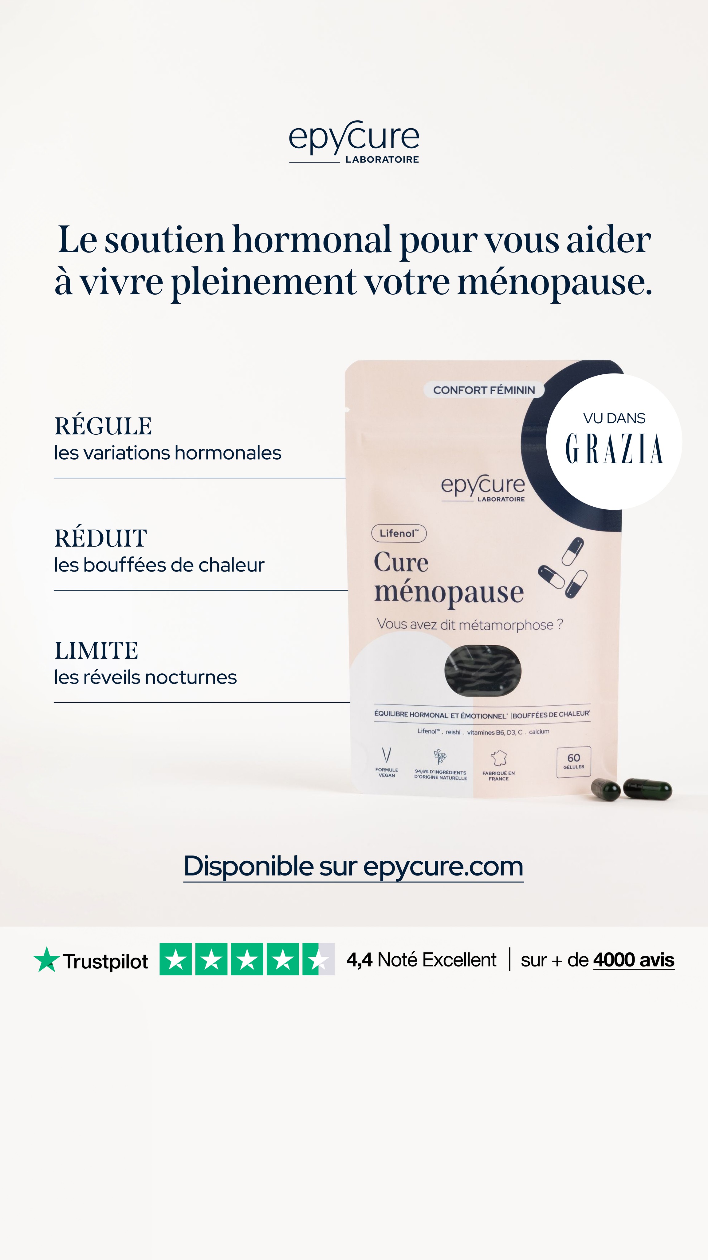 Epycure Facebook ad: 86% des femmes recommandent la Cure ménopause