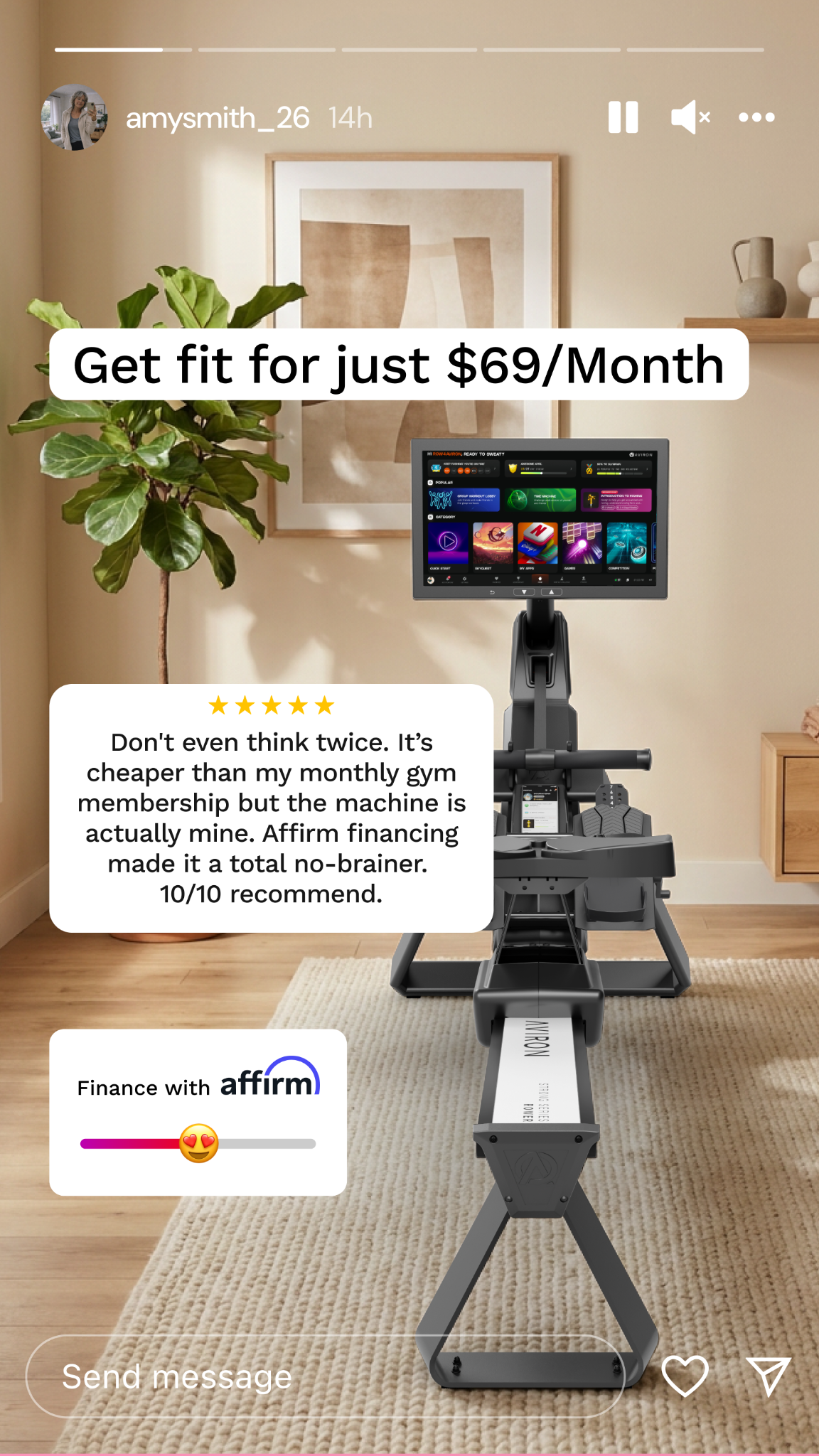 Aviron Facebook ad: Finance With Affirm
