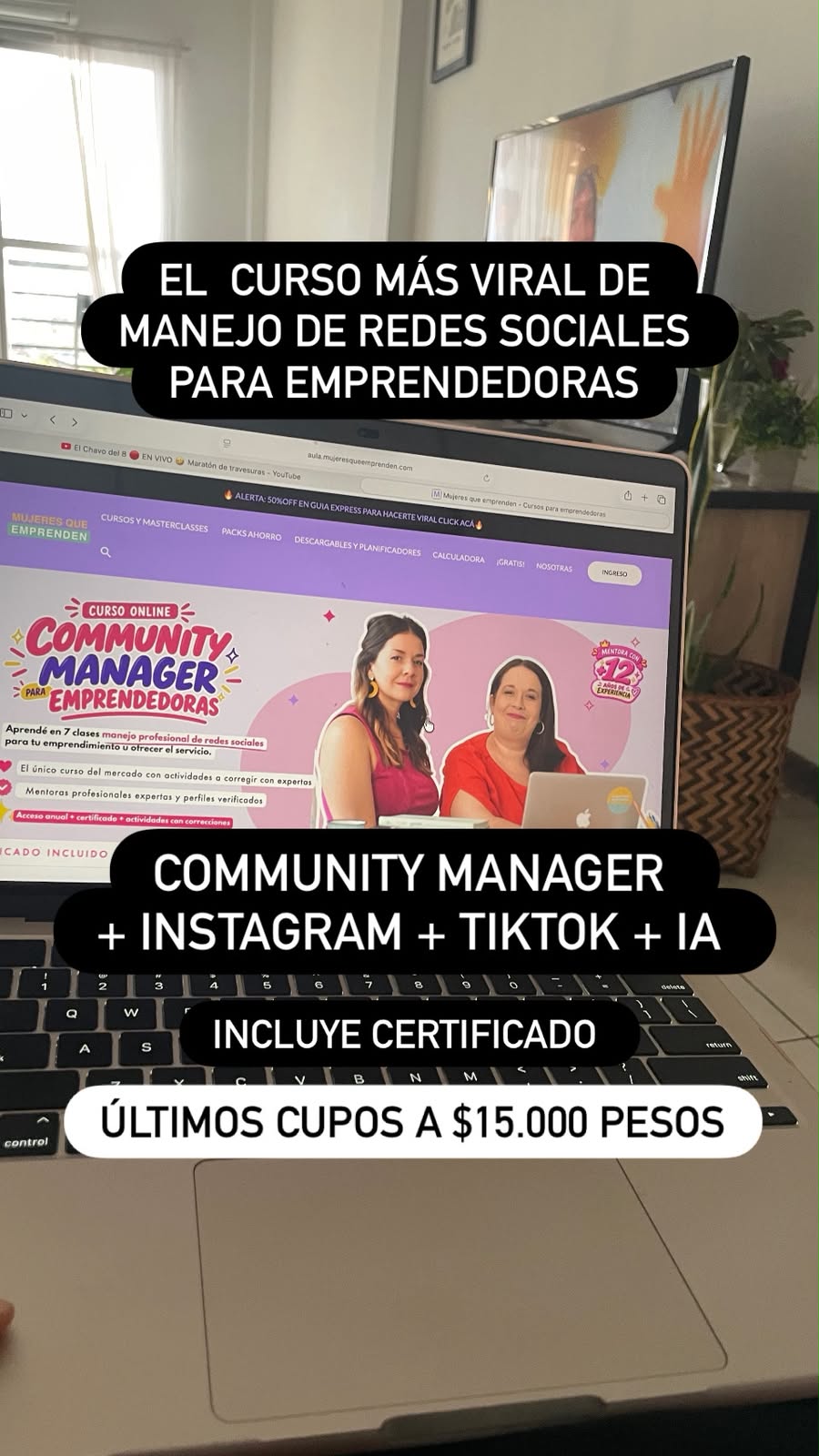 Mujeres que Emprenden Facebook ad: Curso online community manager para emprendedoras