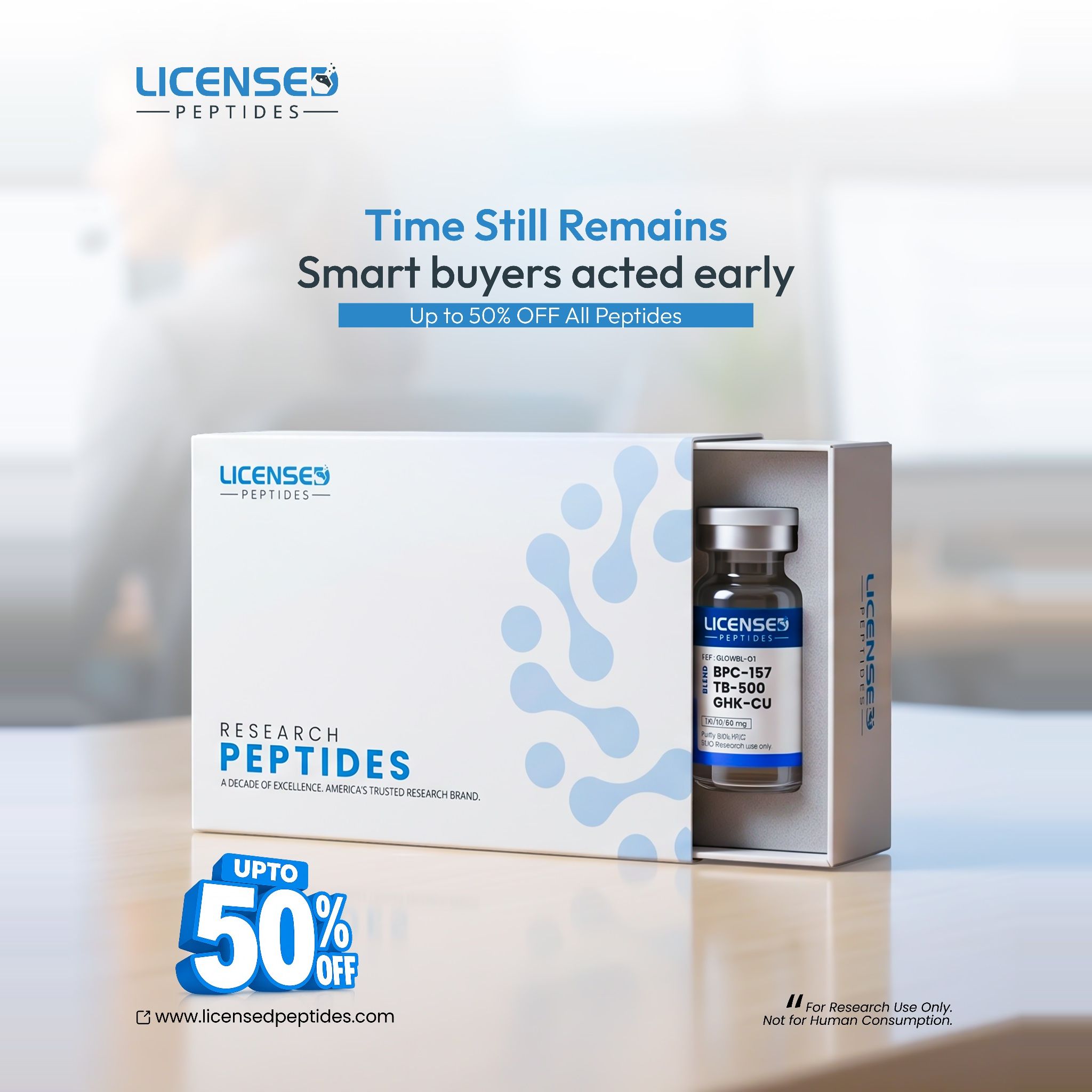 Licensed Peptides.com Facebook ad from May 27, 2026