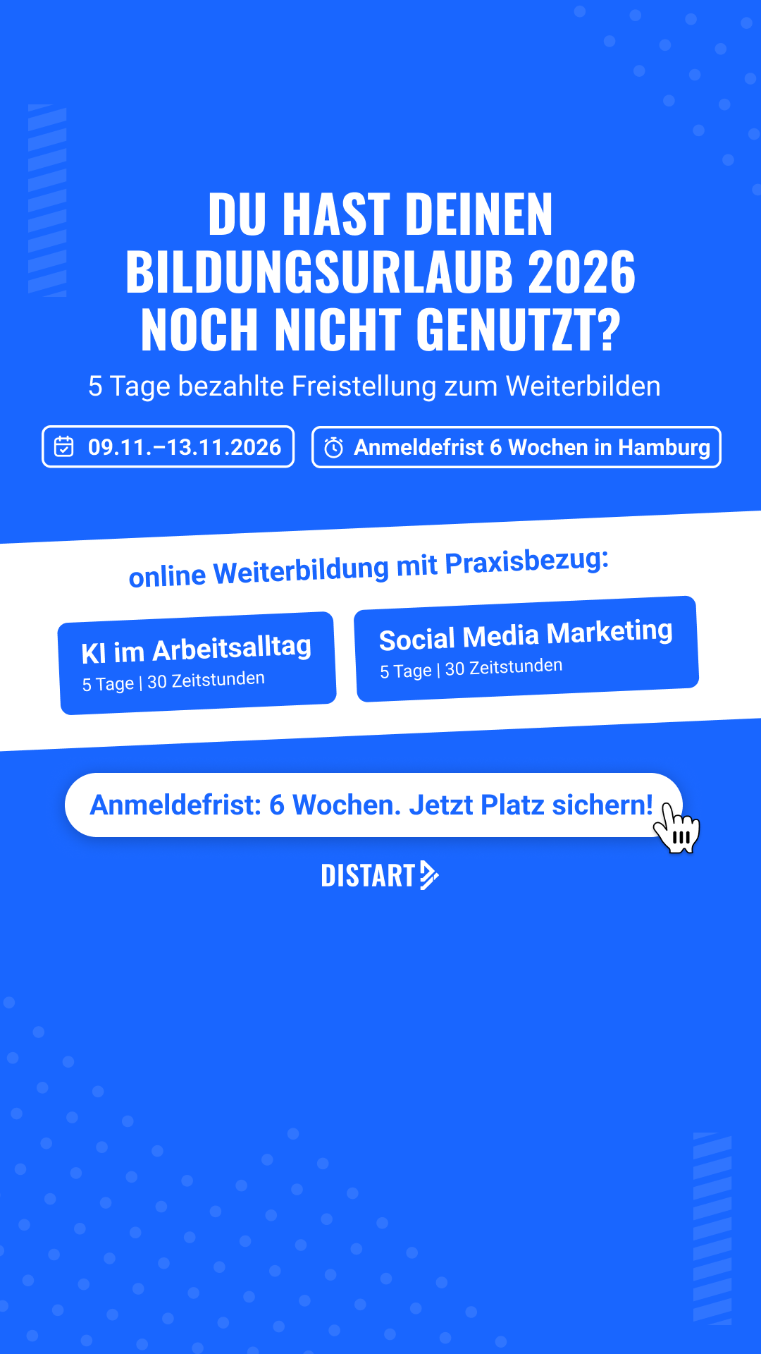 Distart Facebook ad: 5 Tage bezahlt weiterbilden