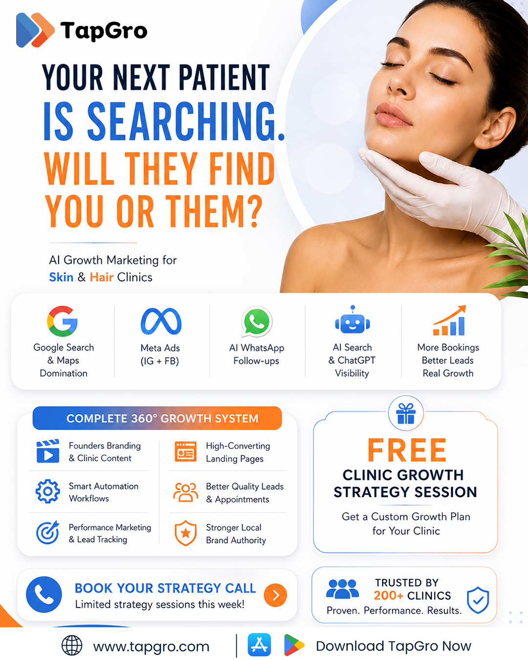 TapGro Facebook ad: Get More Patients for Your Skin Clinic-Book Your Free…