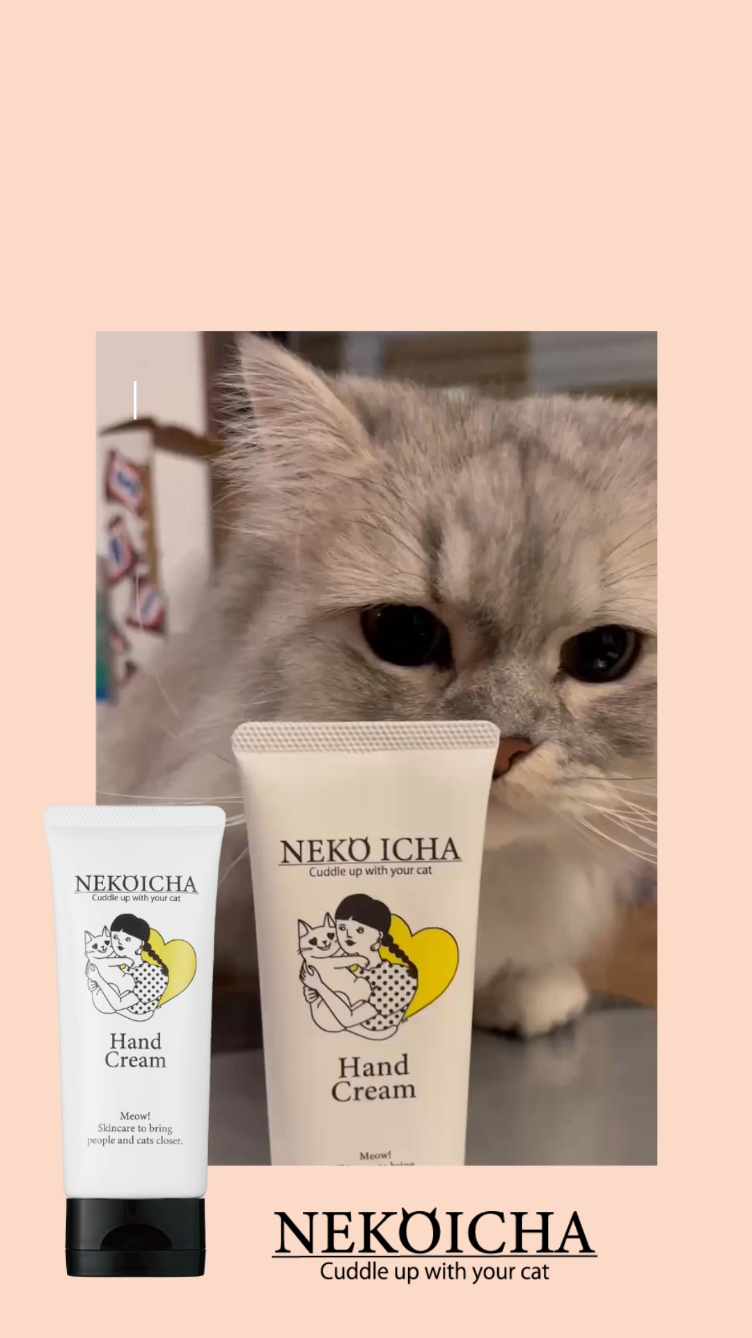 ねこいちゃNekoicha Facebook ad: 動画で話題!愛猫が離してくれないハンドクリーム