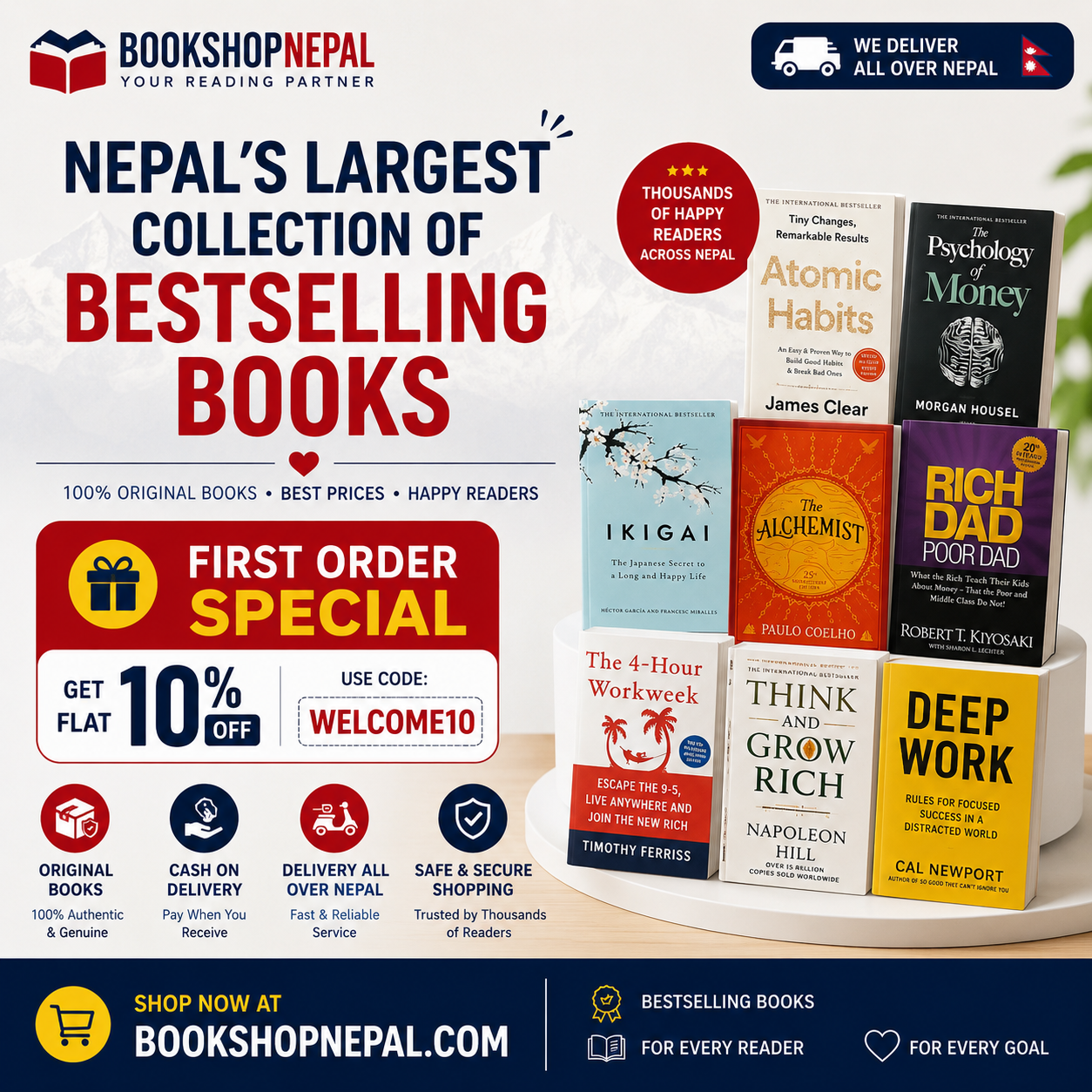Book Shop Nepal Facebook ad: GIFT FOR YOUR FIRST ORDER OFFER