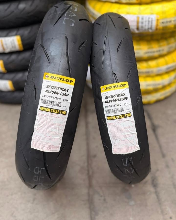 TiresImport Cl Facebook ad: Neumaticos para moto Dunlop Alpha 13 110/70r17 y 140/70r17