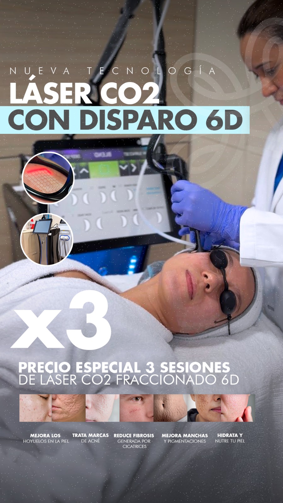 Fisioterapia y Estética Avanzada Andrea Archila Facebook ad: Protocolo Láser CO₂ 6D x3 sesiones