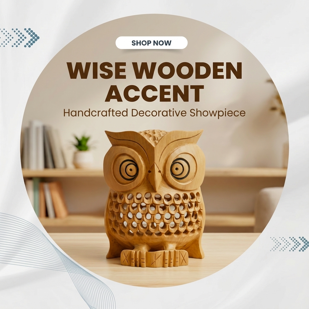 Shop Next Facebook ad: Buy Handcrafted Wooden Owl Decorative Showpiece!