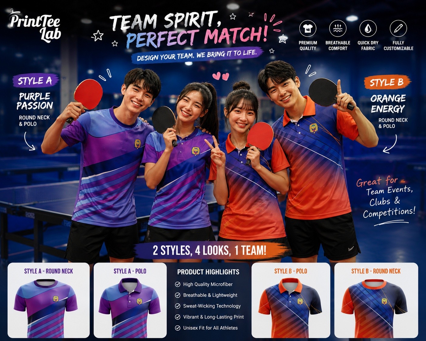 Printeelab 专业服装订制 Facebook ad: 感谢 Kluang Table Tennis 对 Printeelab 的支持