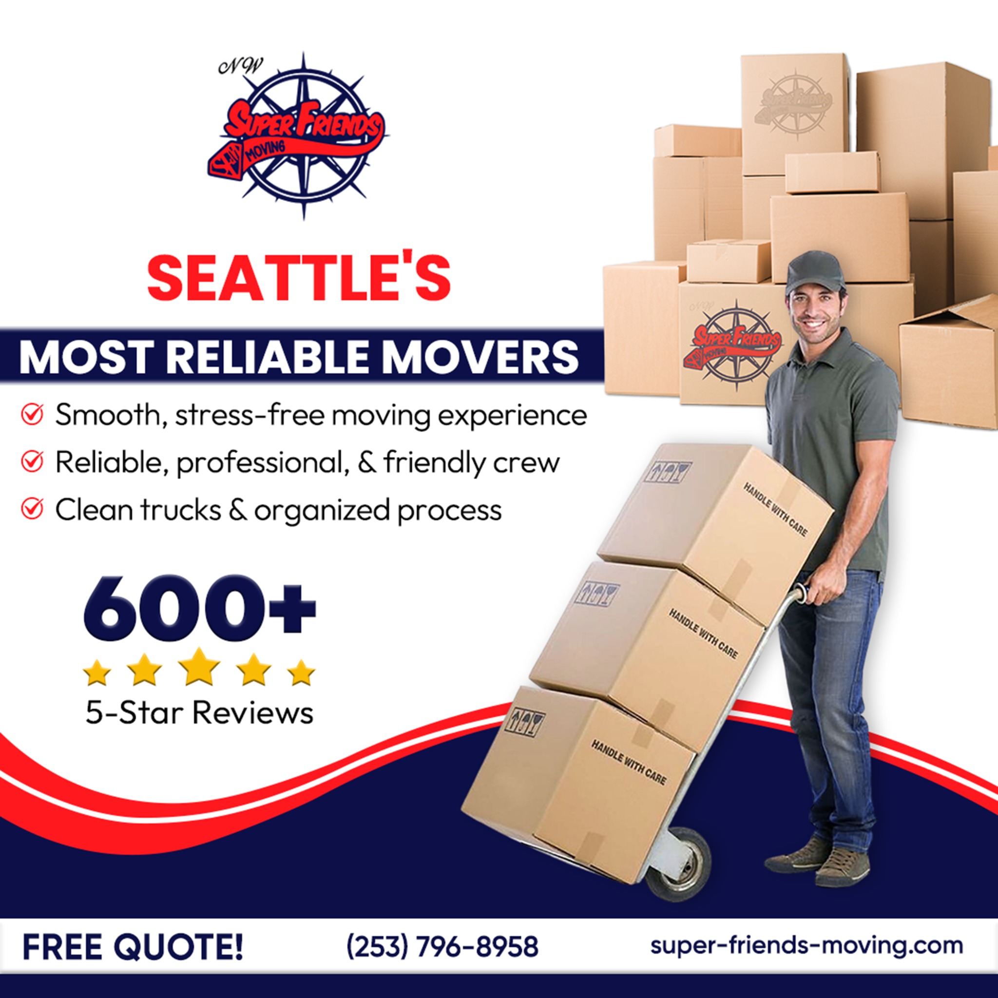 Super Friends Moving Facebook ad: Your Friendly Seattle Movers!