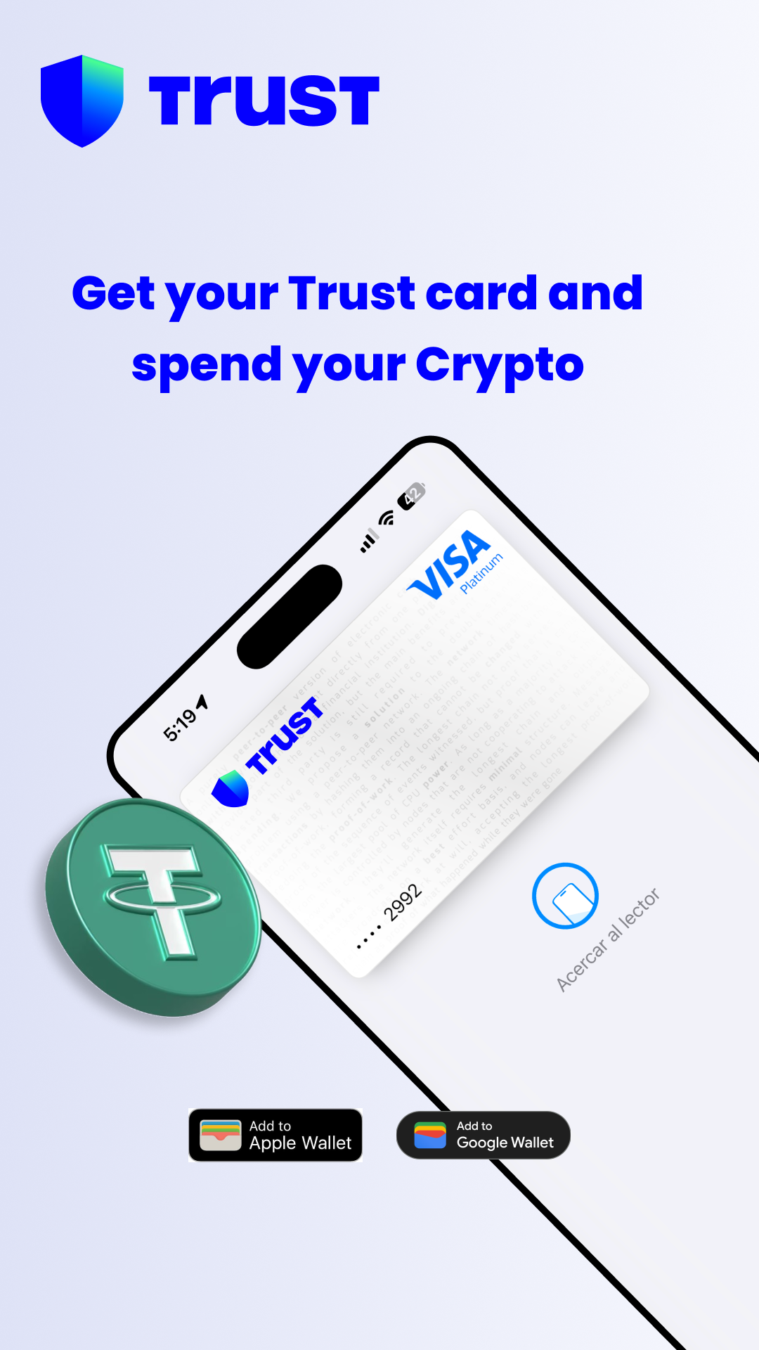 Trustwanet Facebook ad: Spend your crypto whit the ew trust wallet card.