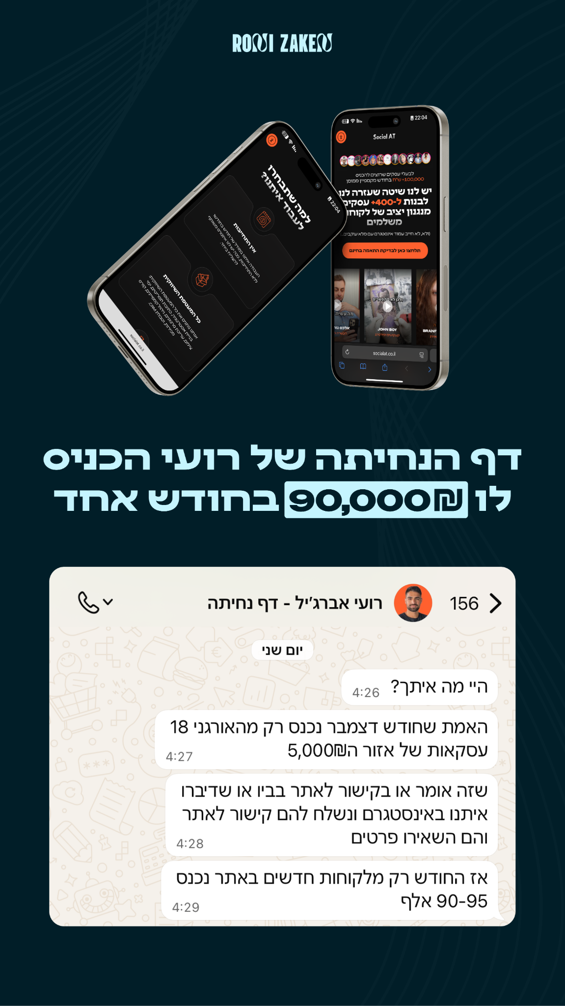 רוני זקן • דפי נחיתה פרימיום לעסקים Facebook ad: רועי מקבל עשרות לידים חמים ואיכותיים ביום