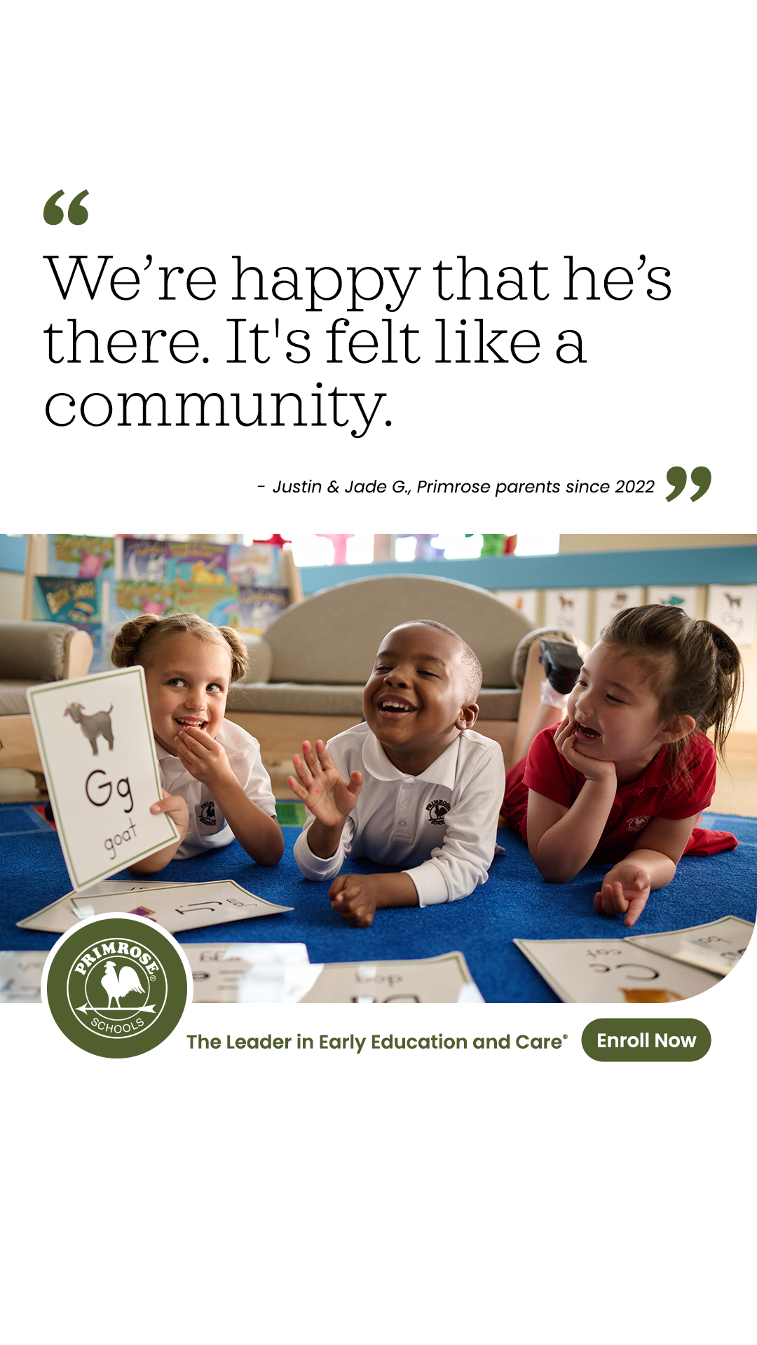 Primrose Schools Facebook ad: Enroll Now, Serving Ages 0-5