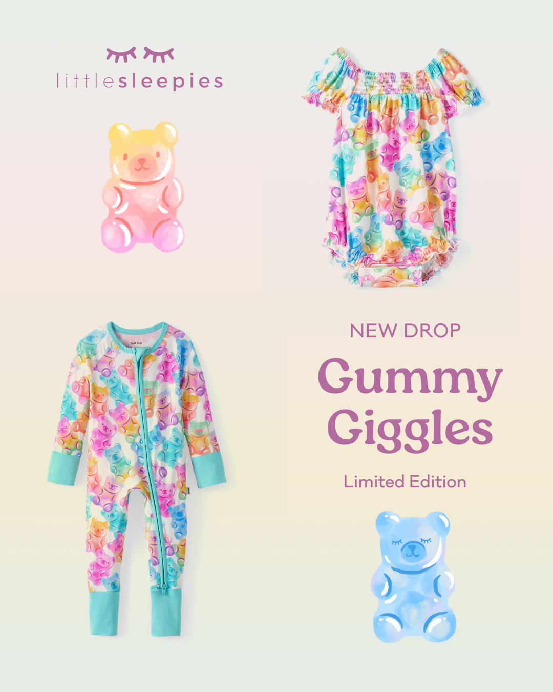 Little Sleepies Facebook ad: Matching Gummy Bear Styles