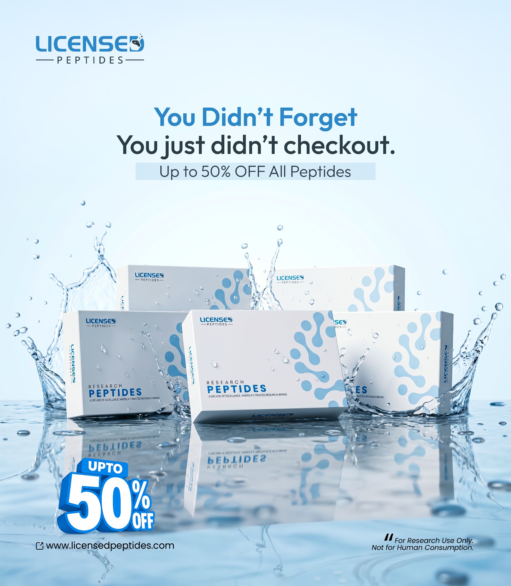 Licensed Peptides.com Facebook ad: Up To 50% OFF Sale Ends Soon