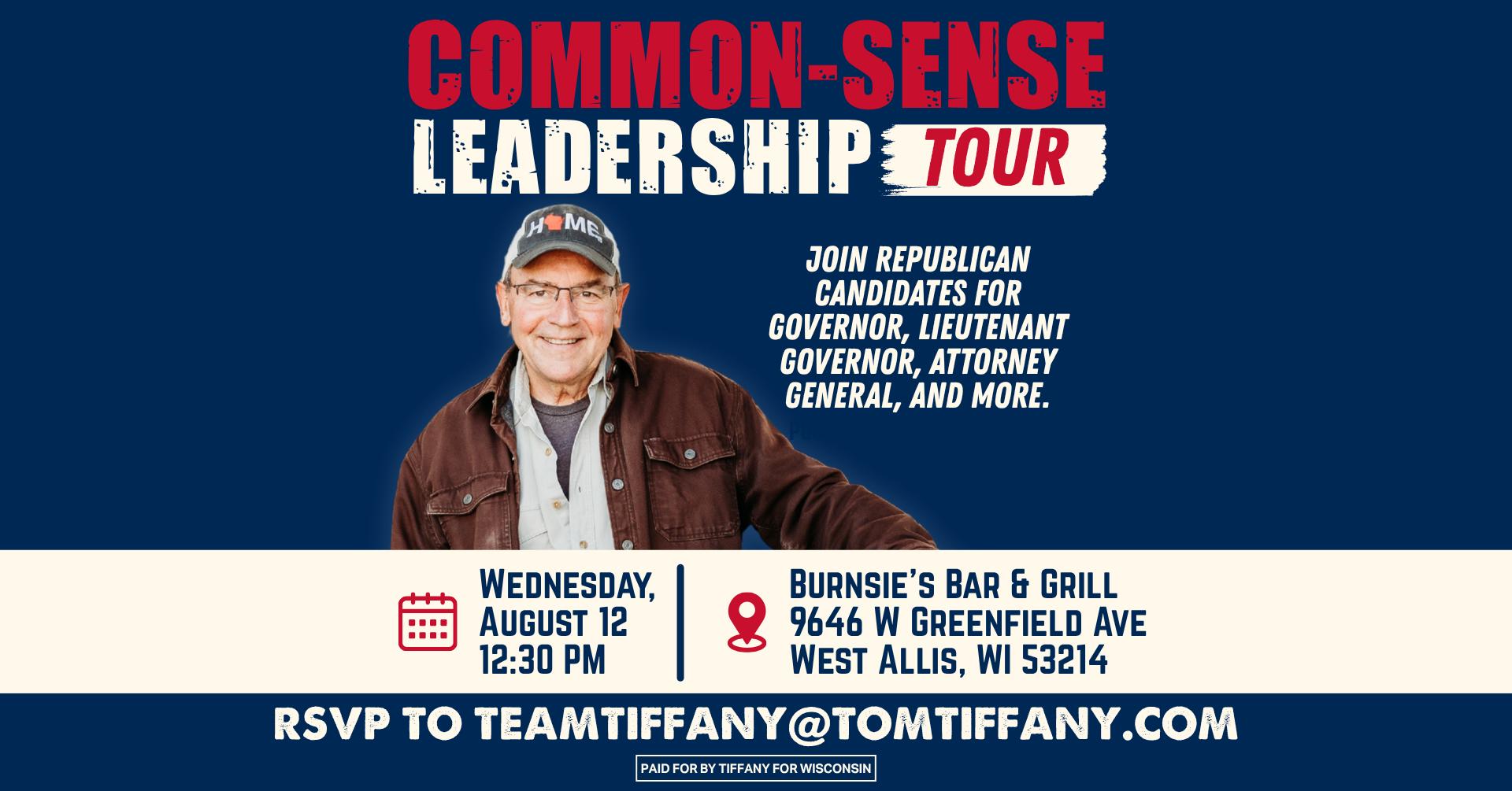 Tom Tiffany Facebook ad: West Allis Common-Sense Leadership Tour