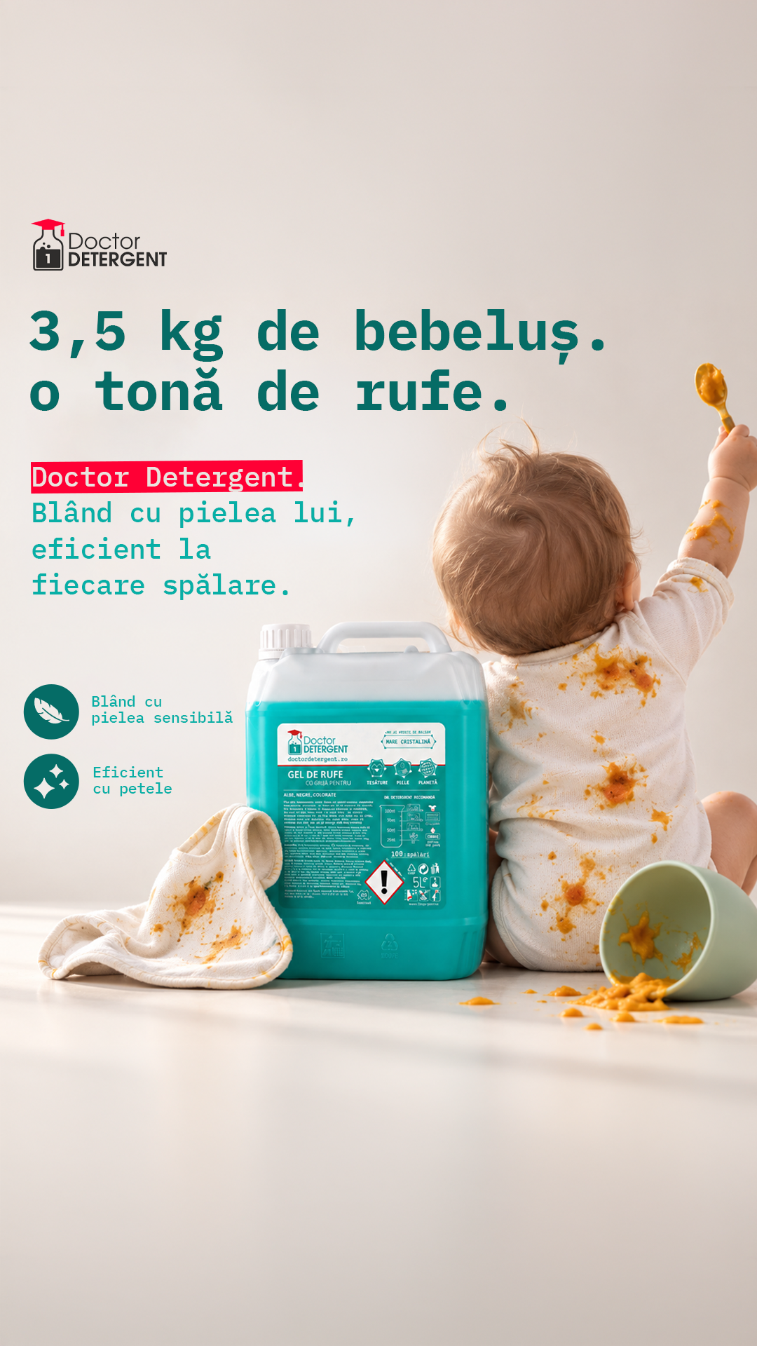 Doctor Detergent Facebook ad: Mic la kilograme. Campion la pete.