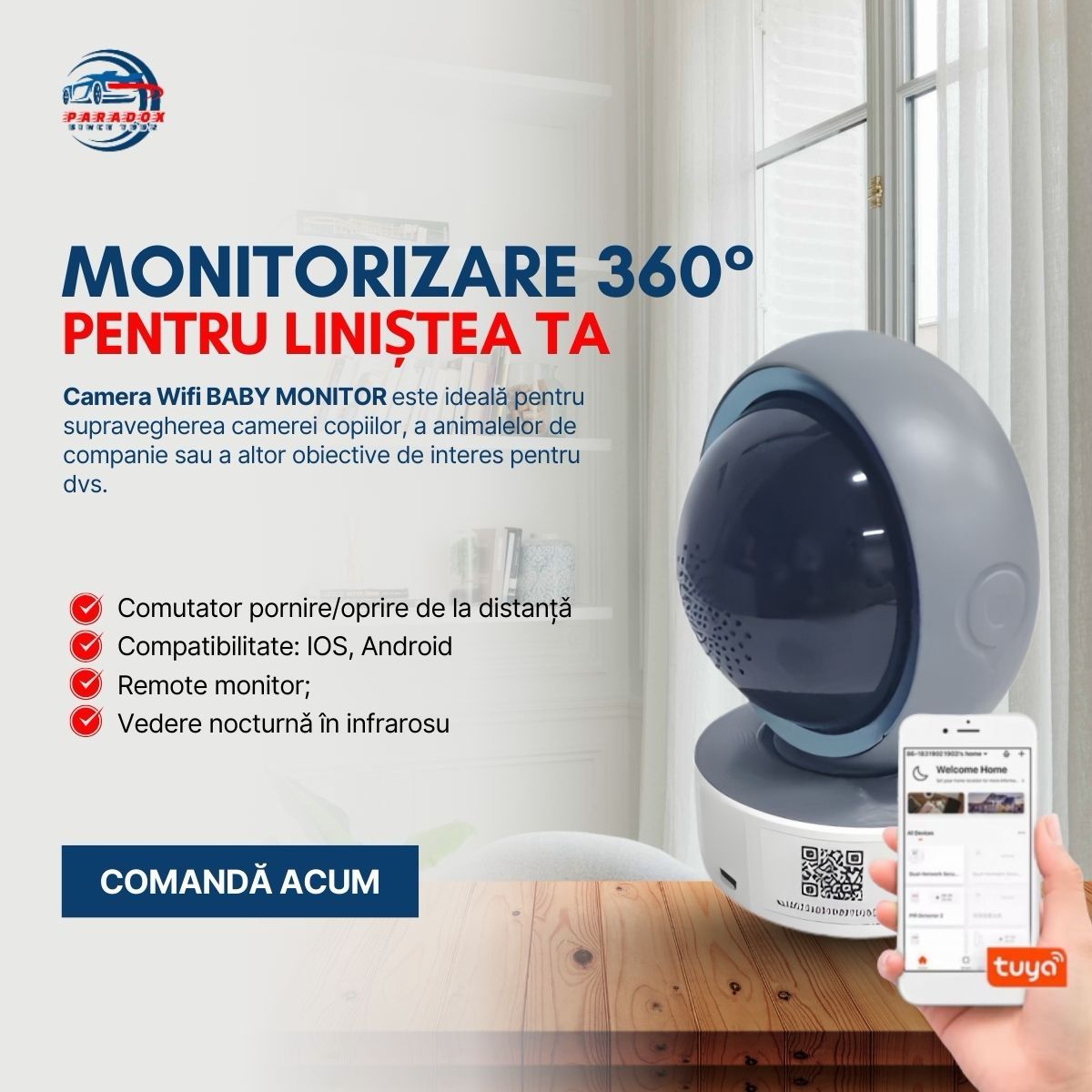 Paradox Service - Accesorii Auto Facebook ad: Liniștea ta începe cu o supraveghere sigură.