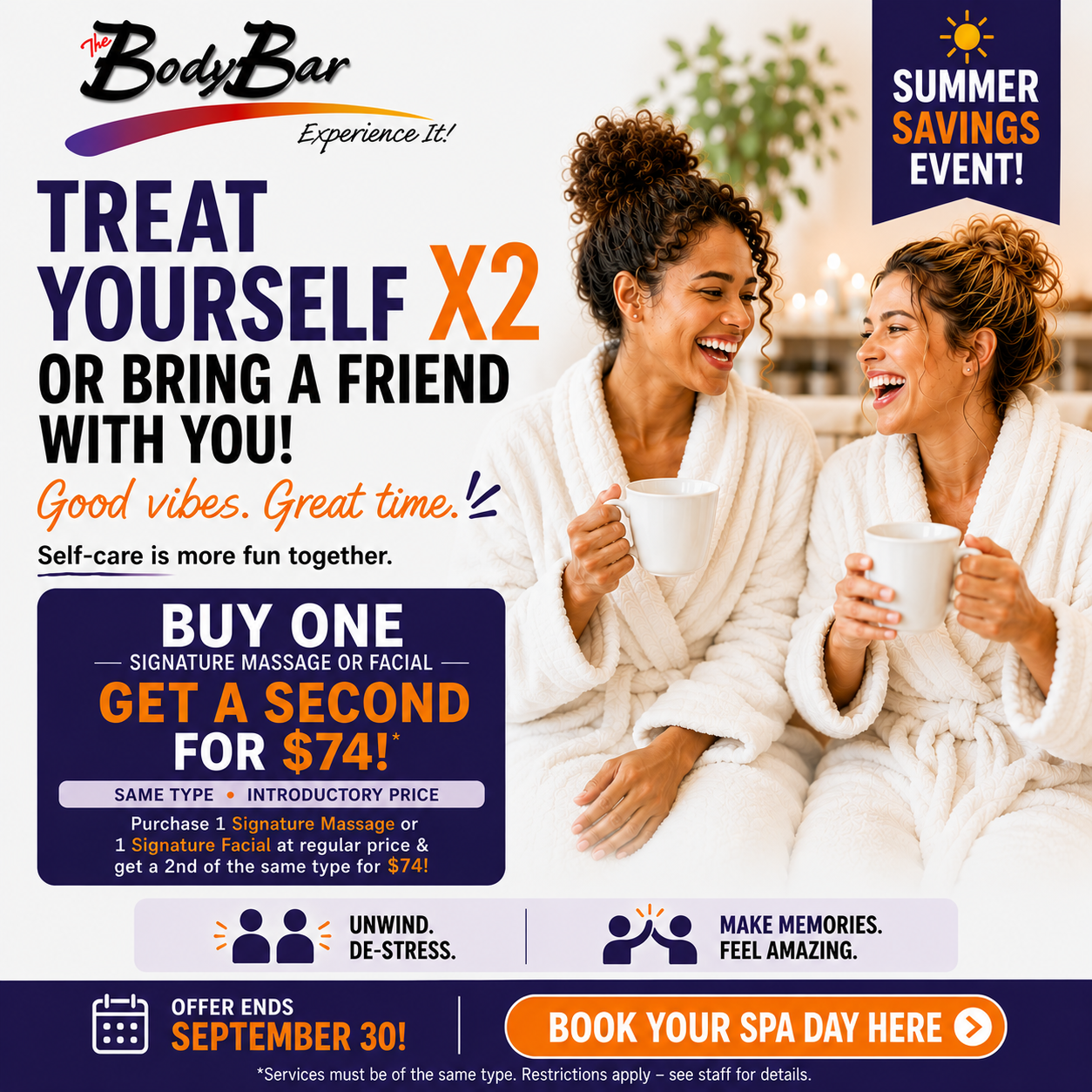 The Body Bar Facebook ad: Treat Yourself X2 / Bring a Friend