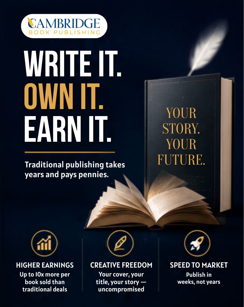 Cambridge Book Publishing Facebook ad: Earn up to 10x more per book!