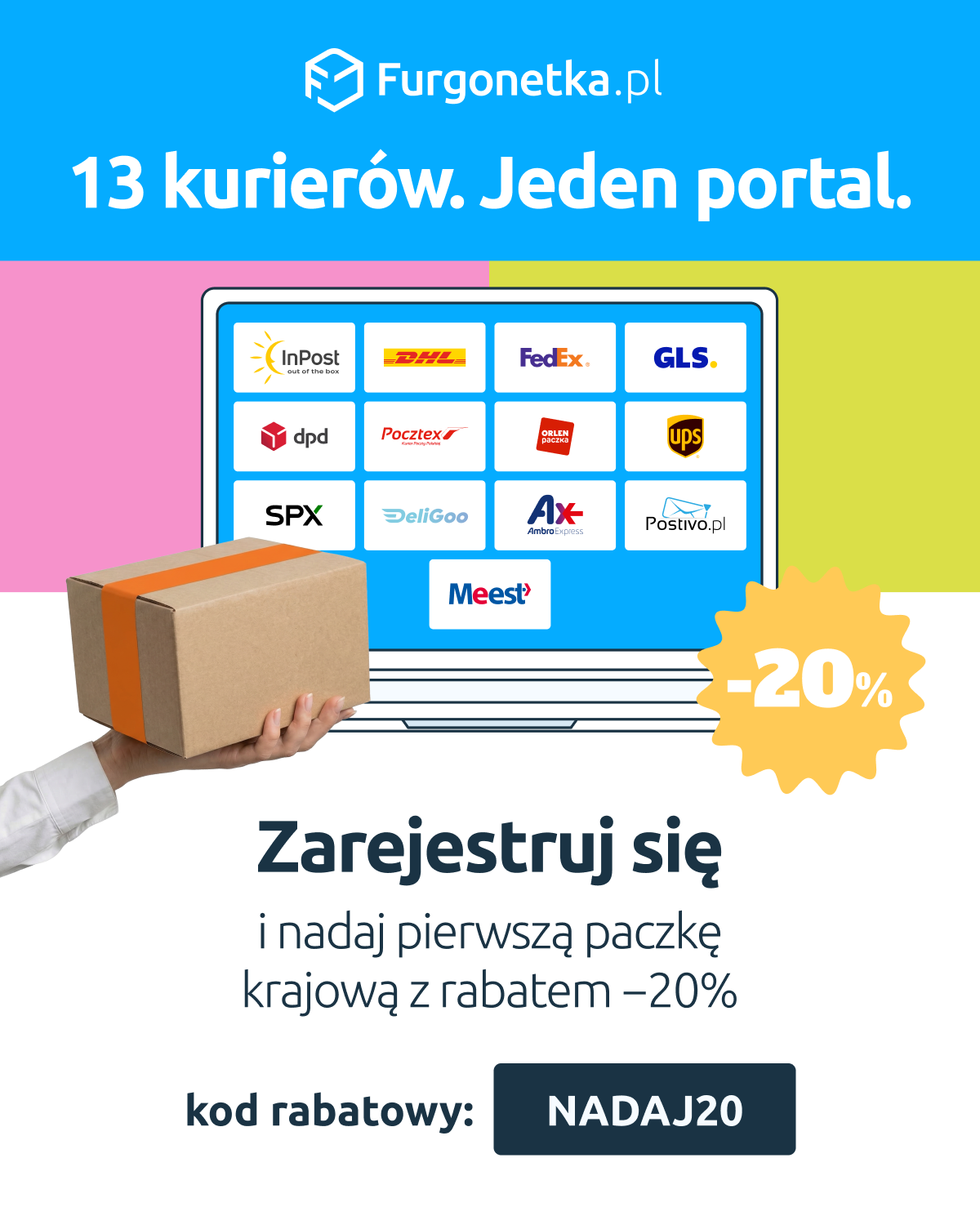 Furgonetka.pl Facebook ad: Pierwsza paczka -20%