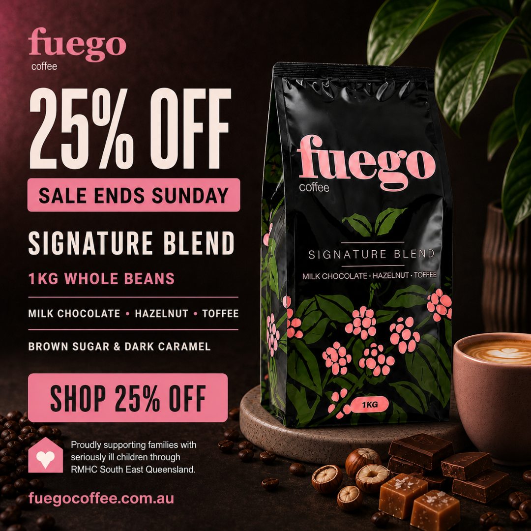 Fuego Coffee Facebook ad: 25% OFF FUEGO COFFEE ENDS SUNDAY!
