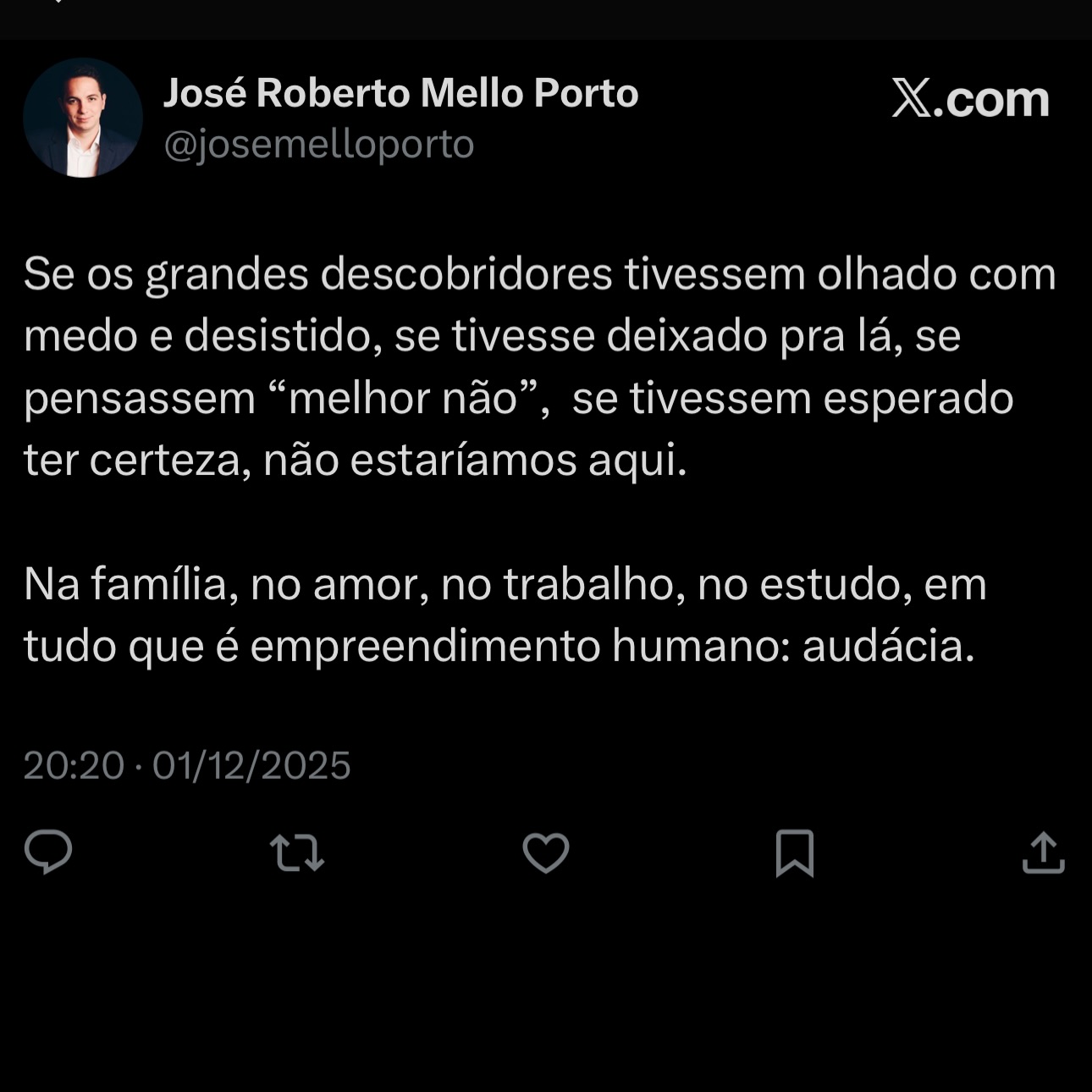 José Roberto Mello Porto Facebook ad: Olha, acredita, enfrenta, vai.